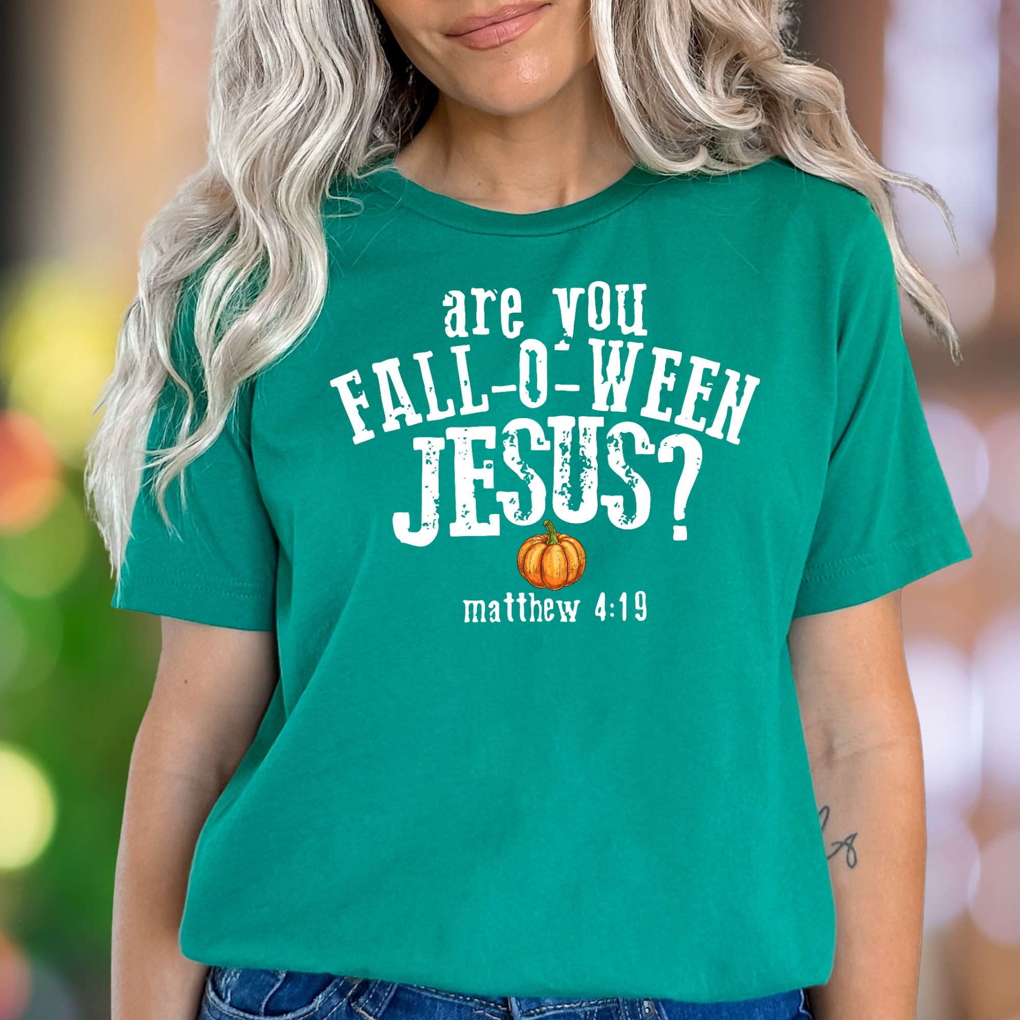 "Are You Fall-O-Ween Jesus?" | Distressed Typography Unisex Adult T-Shirt | Humorous Lifestyle