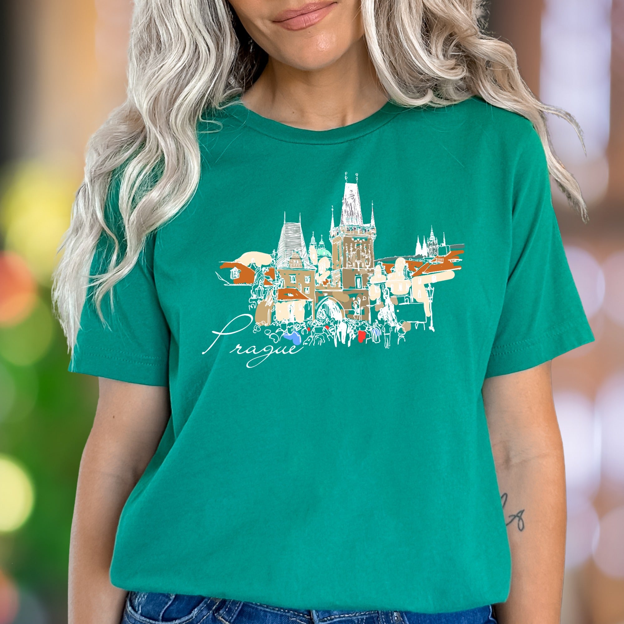 "Prague" | Cityscape Sketch Unisex Adult T-Shirt | Travel Lifestyle