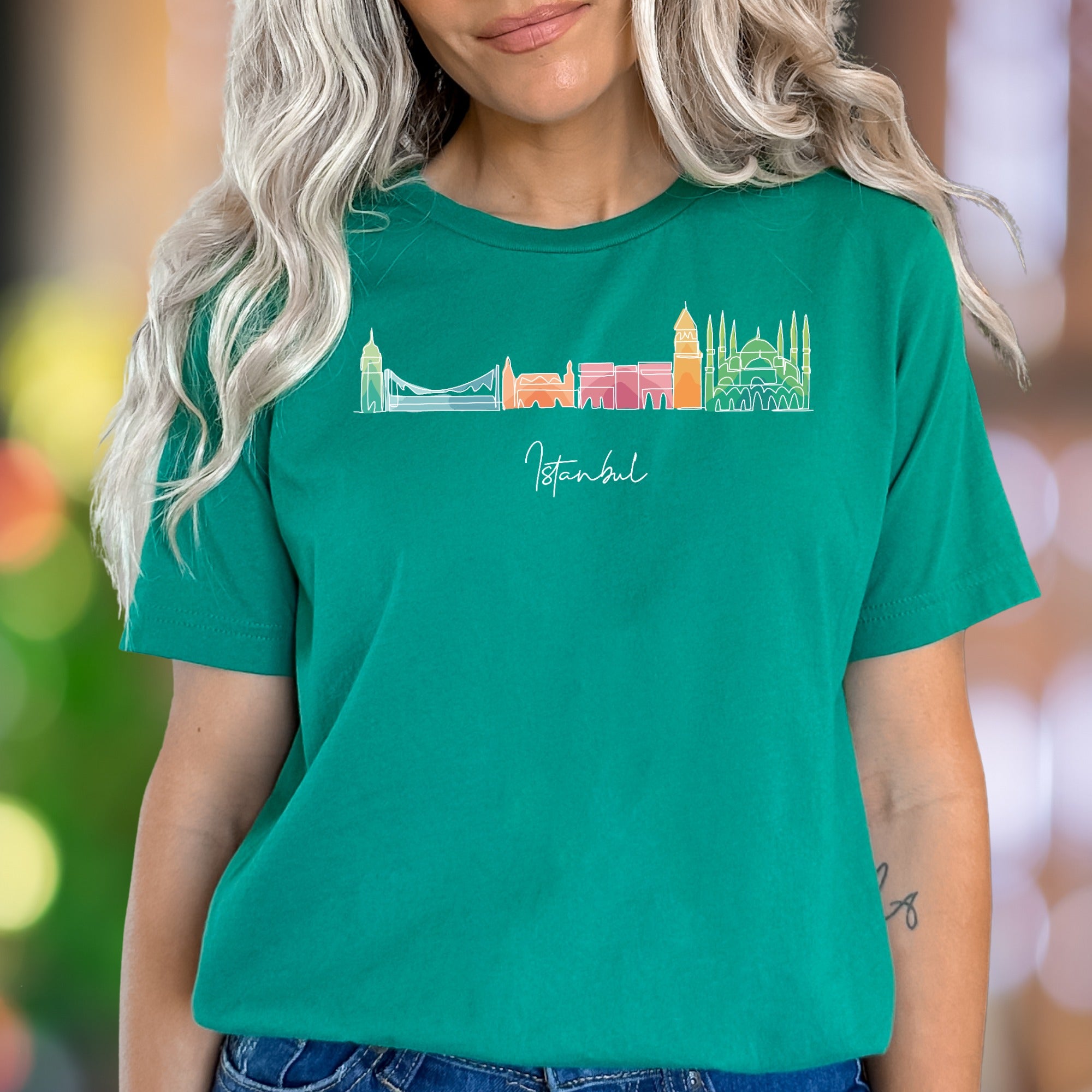 "Istanbul" | Colorful Skyline Outline Unisex Adult T-Shirt | Travel Lifestyle