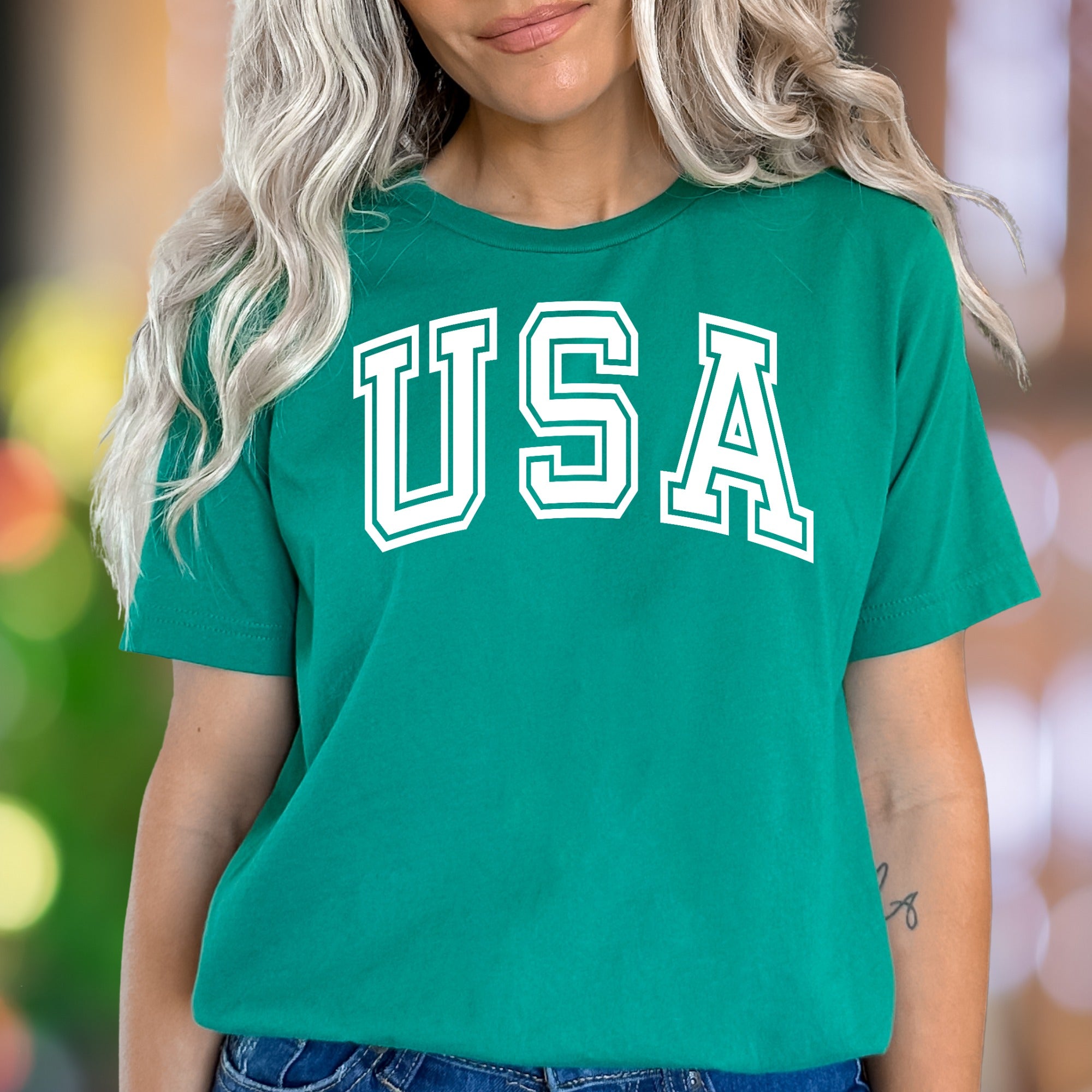 "USA" | Varsity Typography Unisex Adult T-Shirt | Patriotic Lifestyle