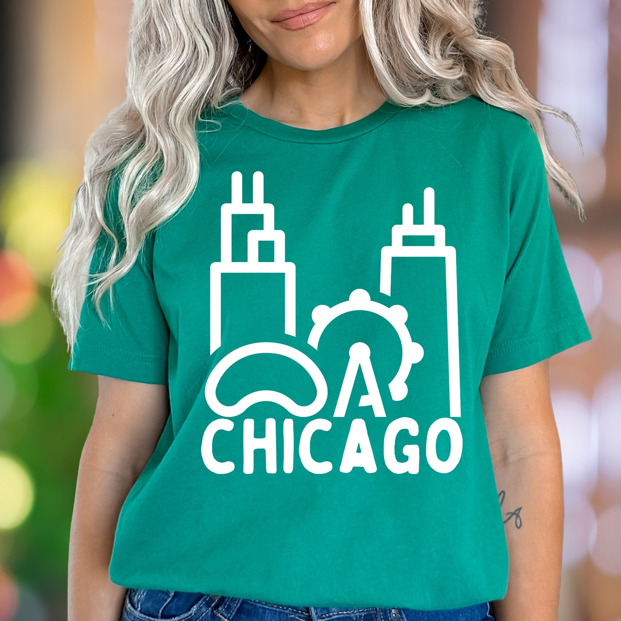 "Chicago Landmarks" | Minimal Cityscape Unisex Adult T-Shirt | Travel & Local Pride