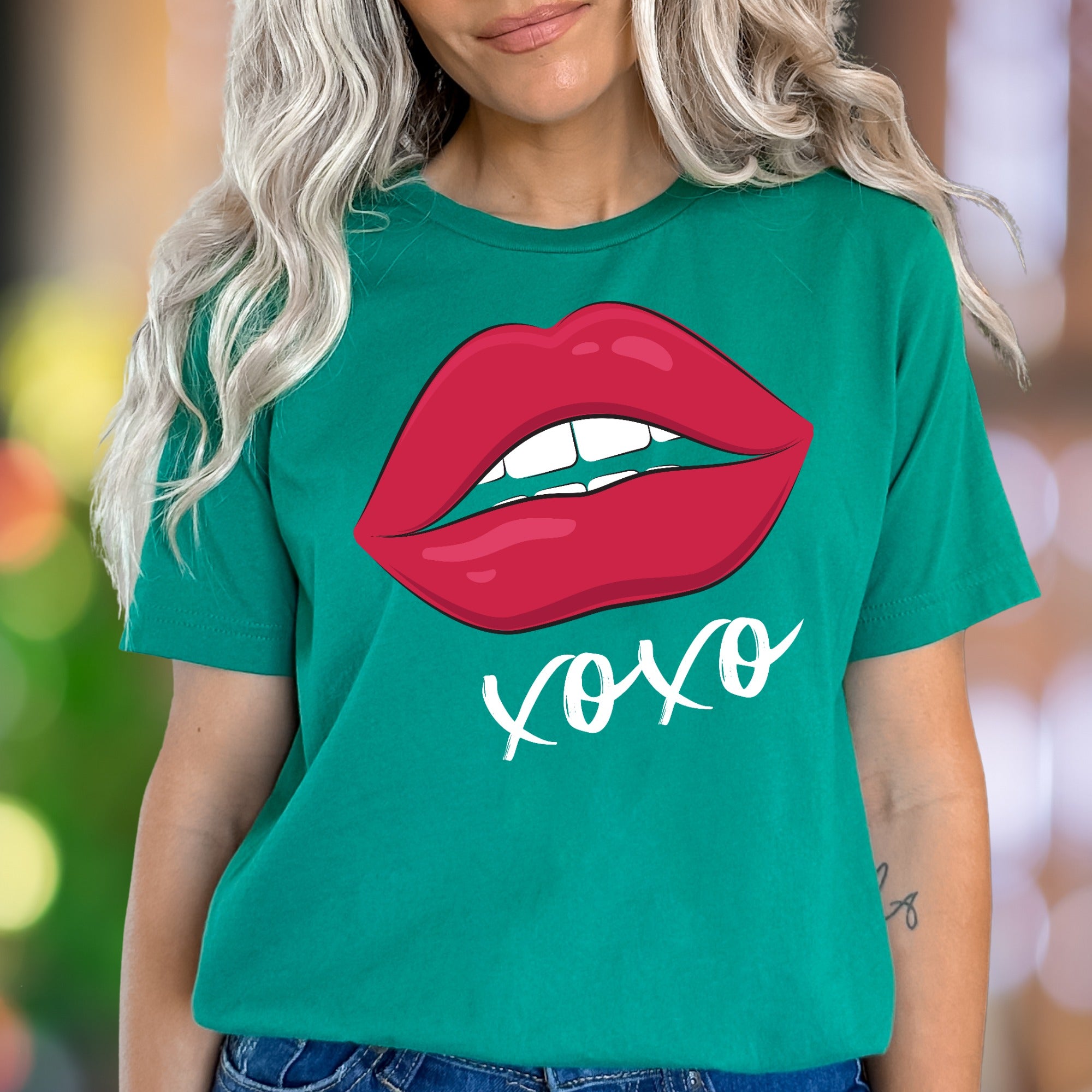 "XOXO" Red Lips Graphic Unisex Adult T-Shirt | Playful Romantic Style