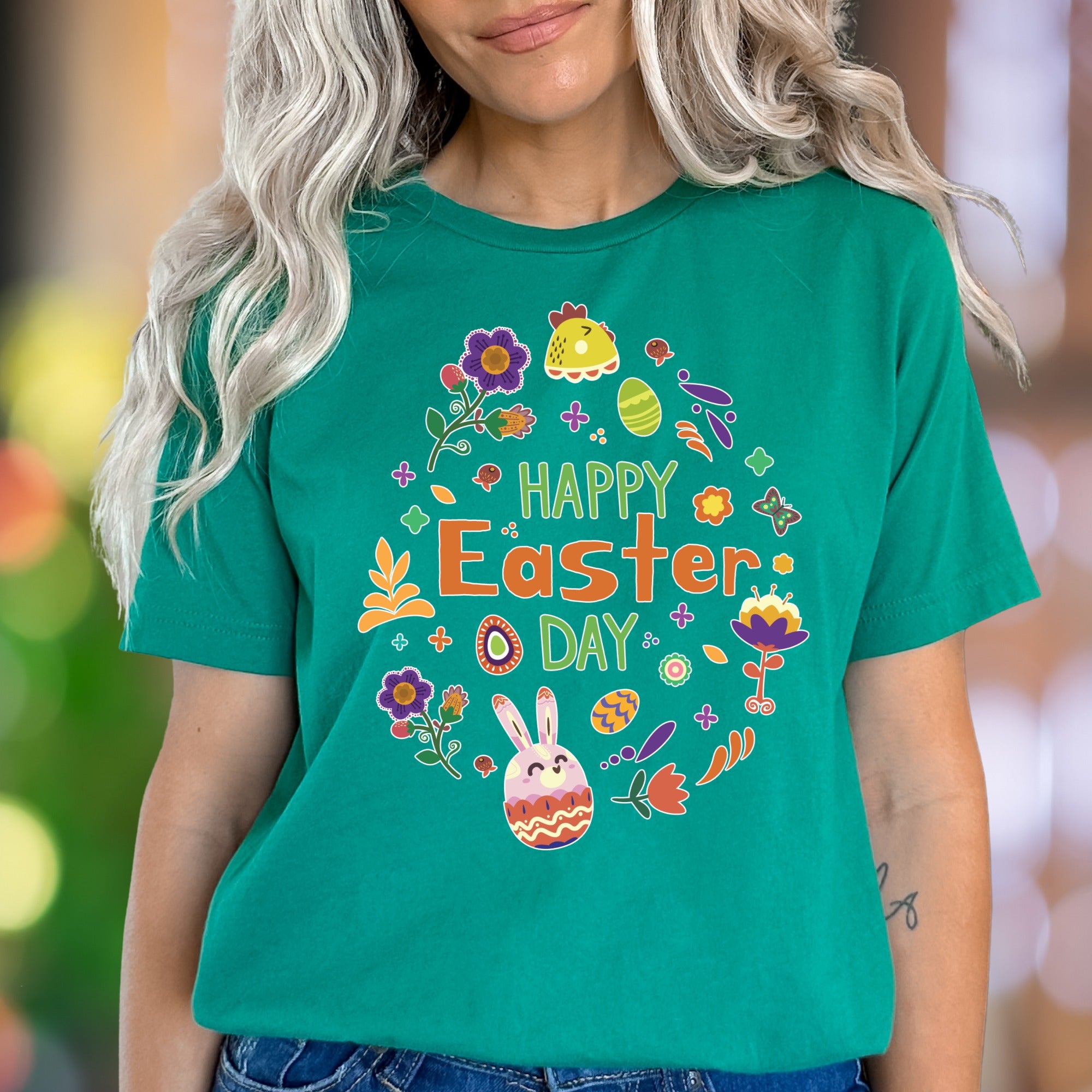 "Happy Easter Day" | Festive Floral Unisex Adult T-Shirt | Spring Celebration Apparel