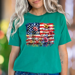 "Floral Flag Sketch" | Watercolor Graphic Unisex Adult T-Shirt | Patriotic Expression