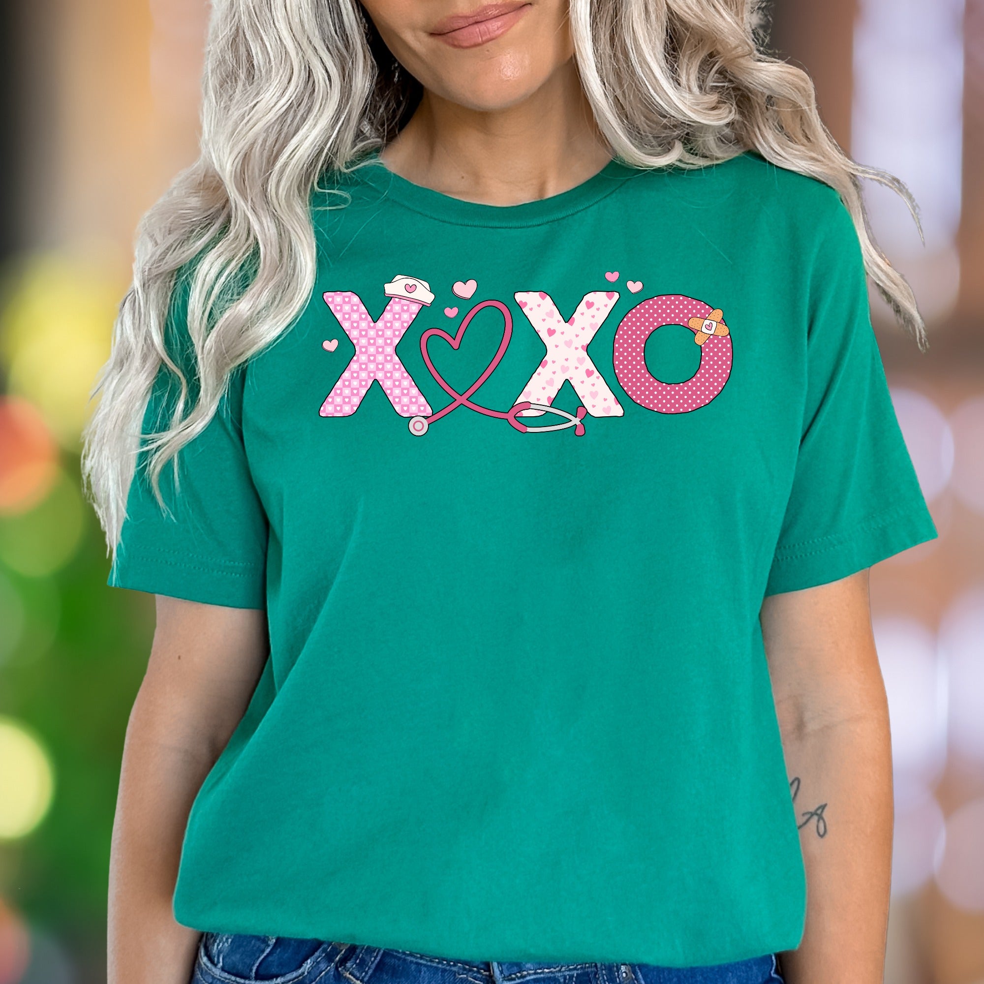"XOXO Nurse Love" | Playful Healthcare Graphic Unisex Adult T-Shirt | Caring Lifestyle Apparel