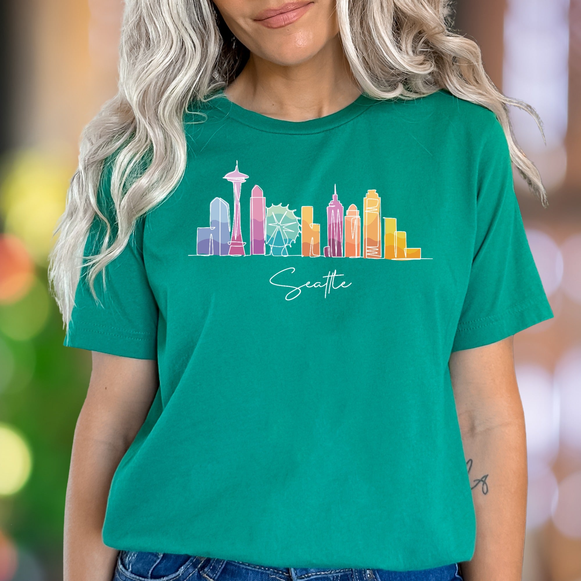 "Seattle" | Minimal Skyline Graphic Unisex Adult T-Shirt | Travel & City Lifestyle