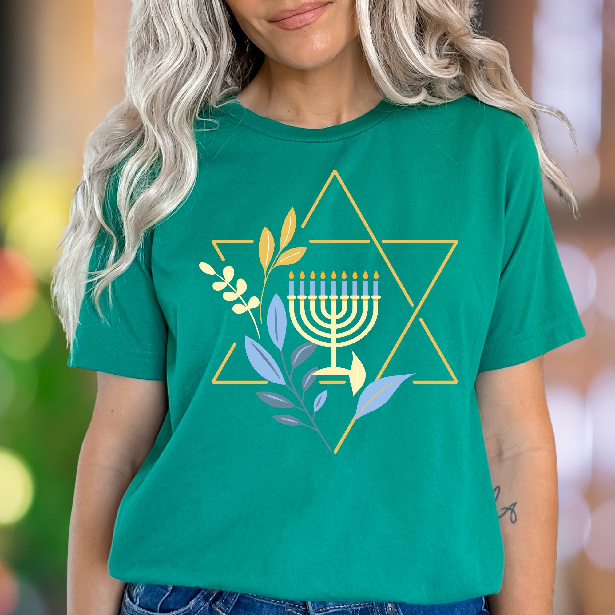 "Menorah & Star" | Modern Hanukkah Unisex Adult T-Shirt | Festive Holiday Wear