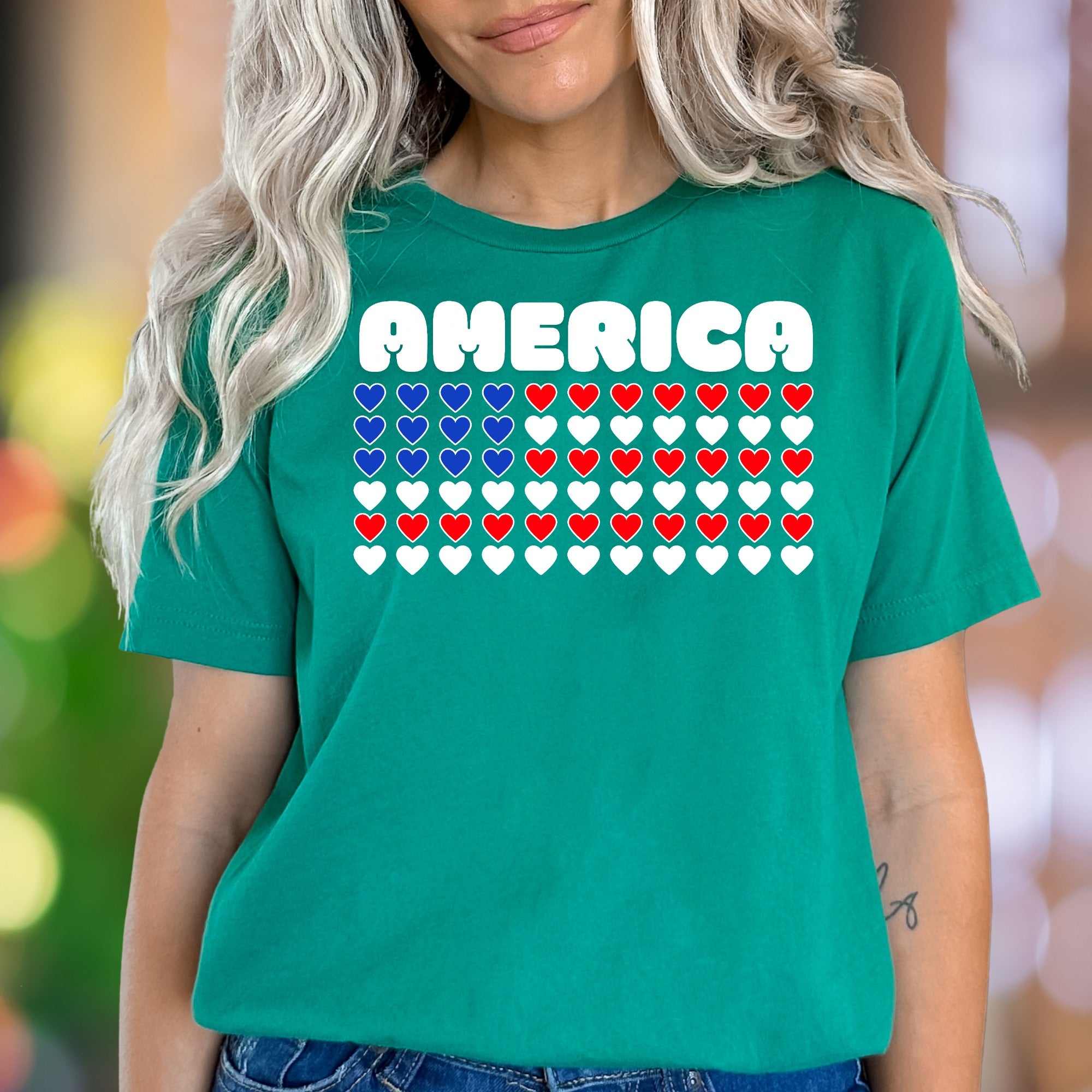 "AMERICA" | Bold Heart Flag Unisex Adult T-Shirt | Patriotic Lifestyle