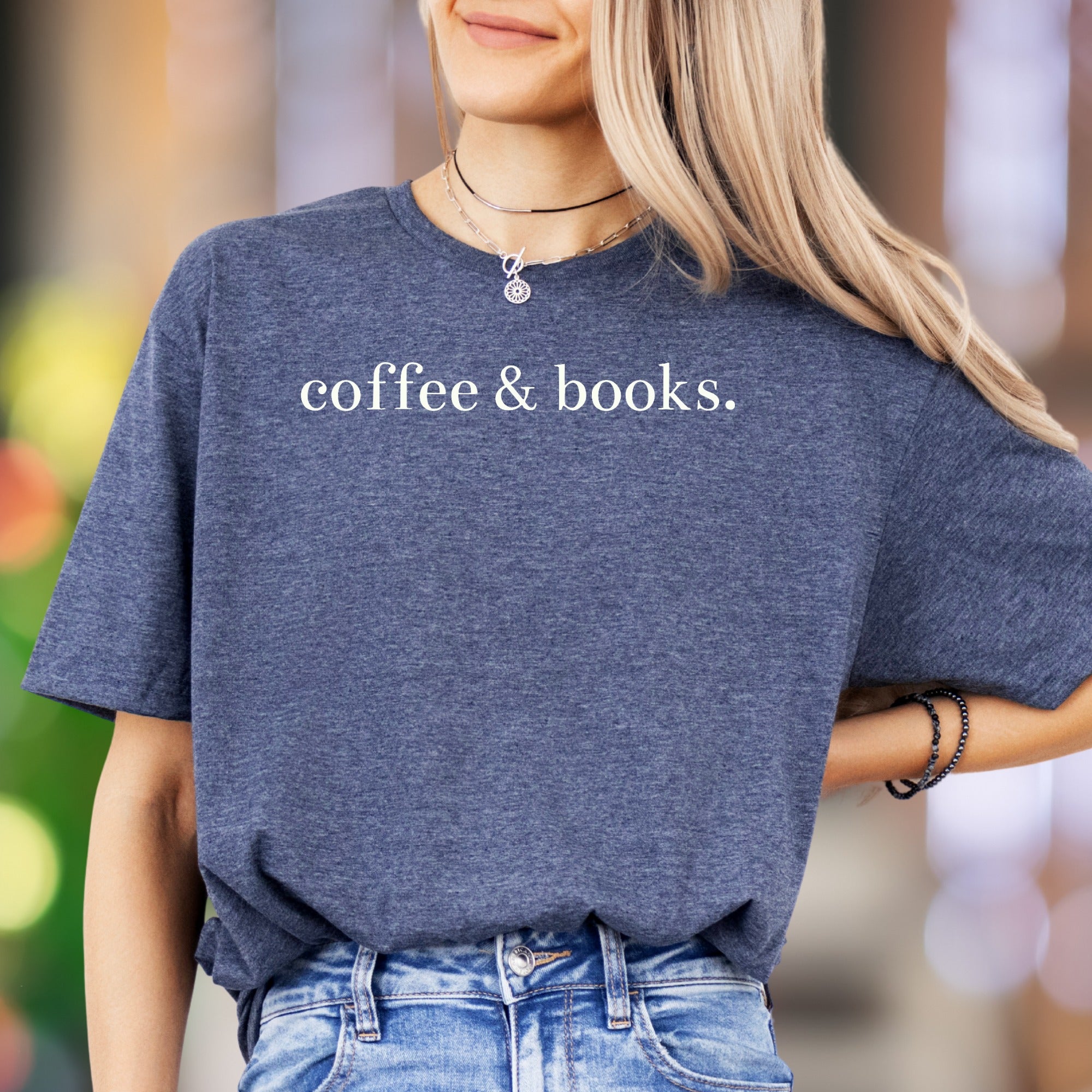 "coffee & books." | Minimal Typography Unisex Adult T-Shirt | Relaxed Lifestyle