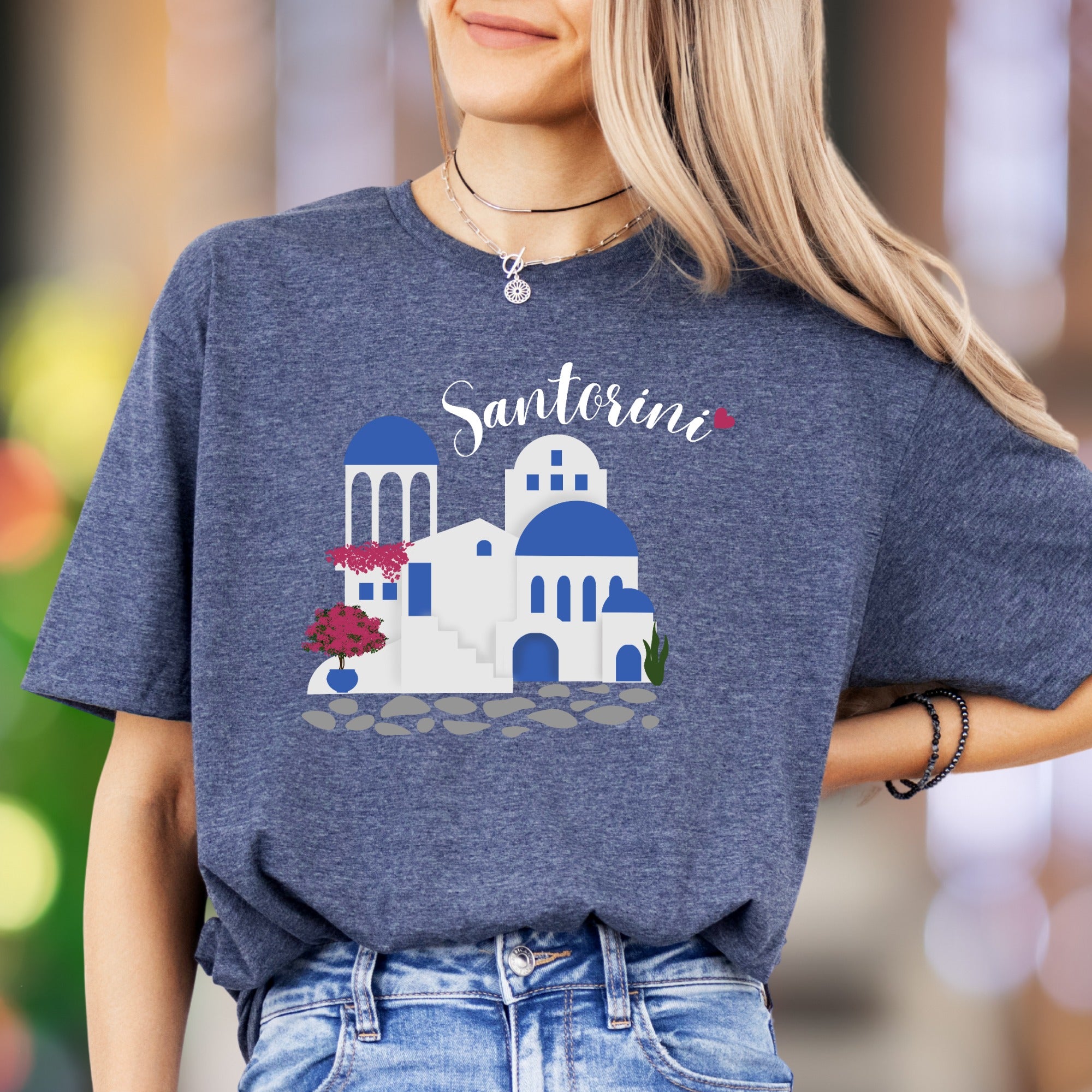 "Santorini" | Illustrated Graphic Unisex Adult T-Shirt | Travel & Wanderlust