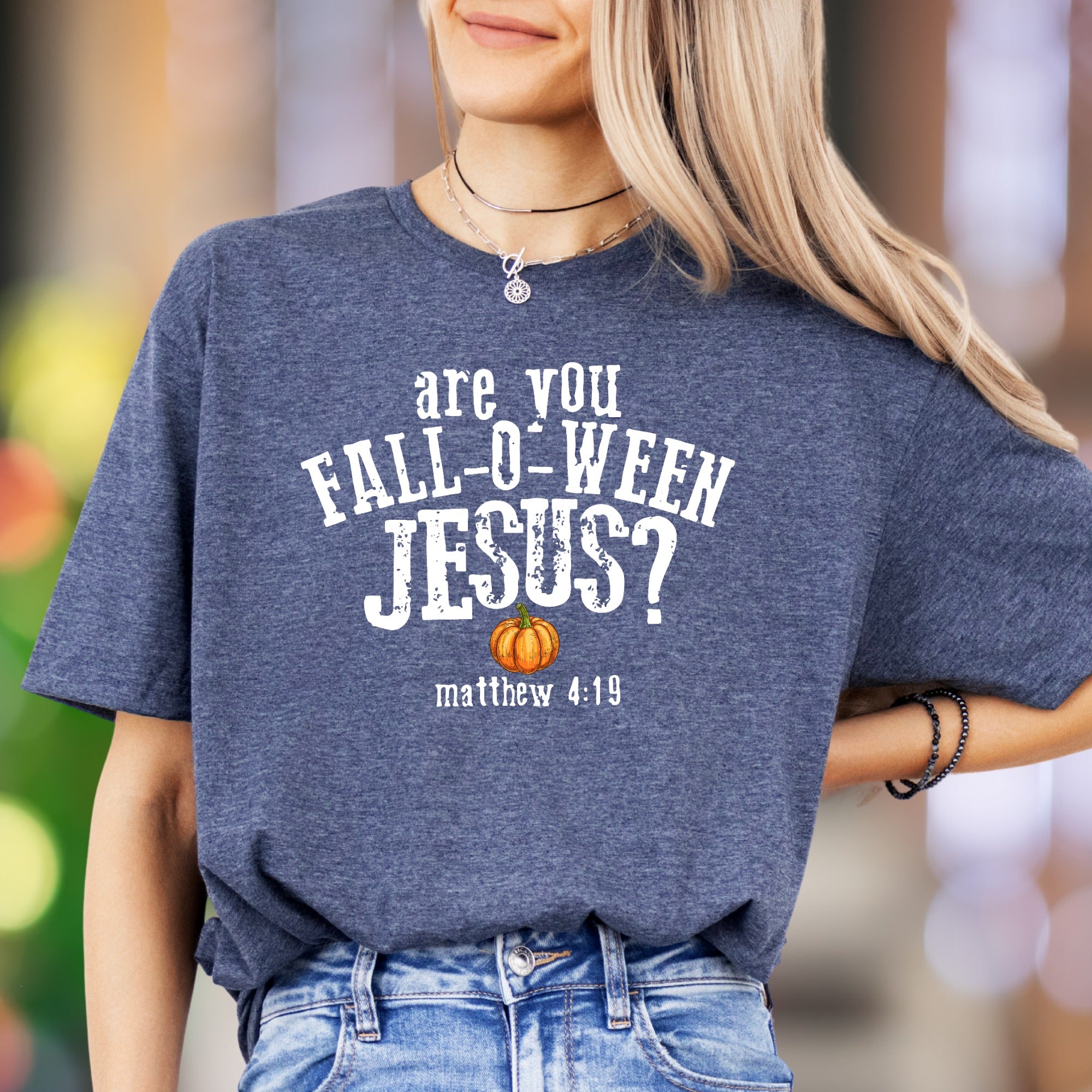 "Are You Fall-O-Ween Jesus?" | Distressed Typography Unisex Adult T-Shirt | Humorous Lifestyle