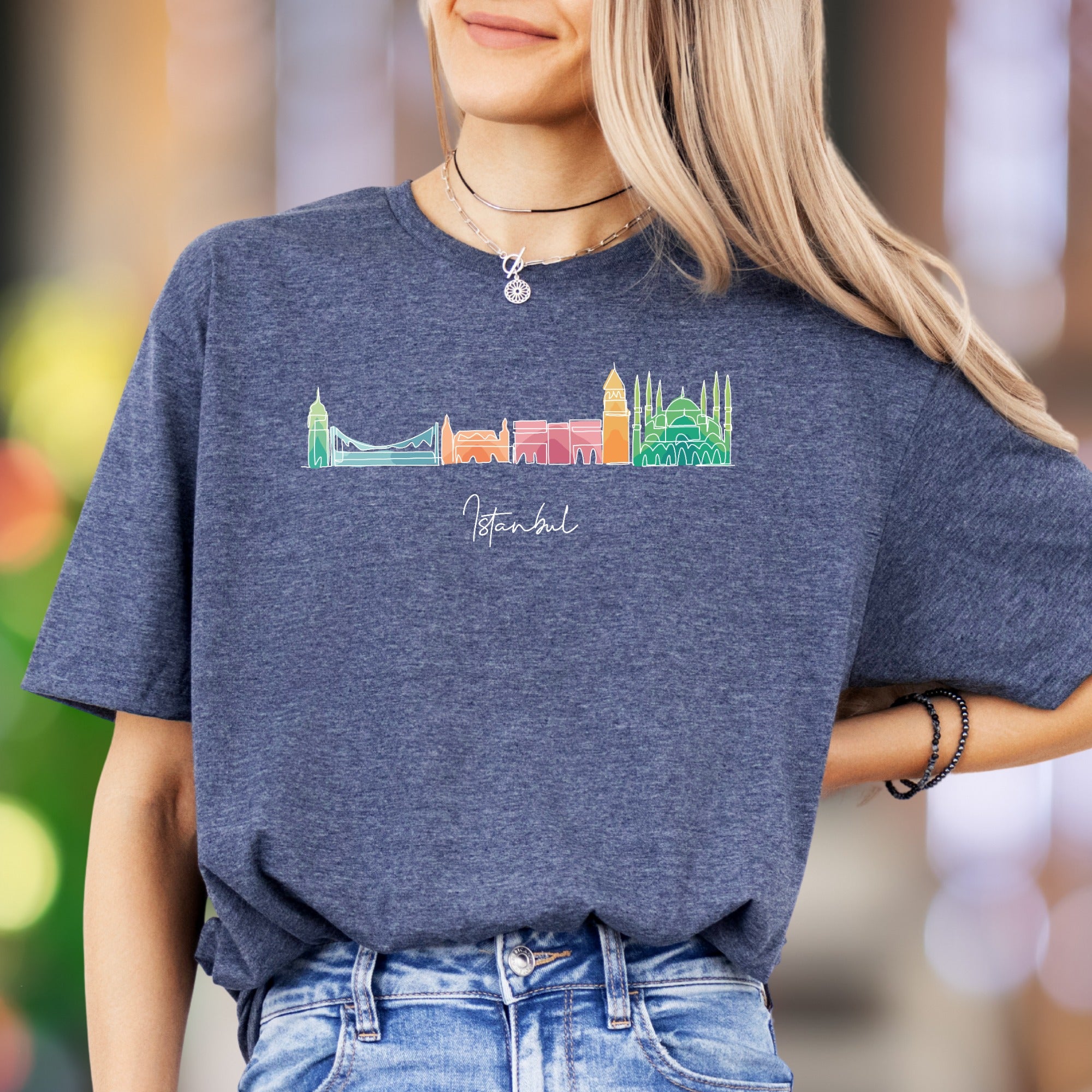 "Istanbul" | Colorful Skyline Outline Unisex Adult T-Shirt | Travel Lifestyle