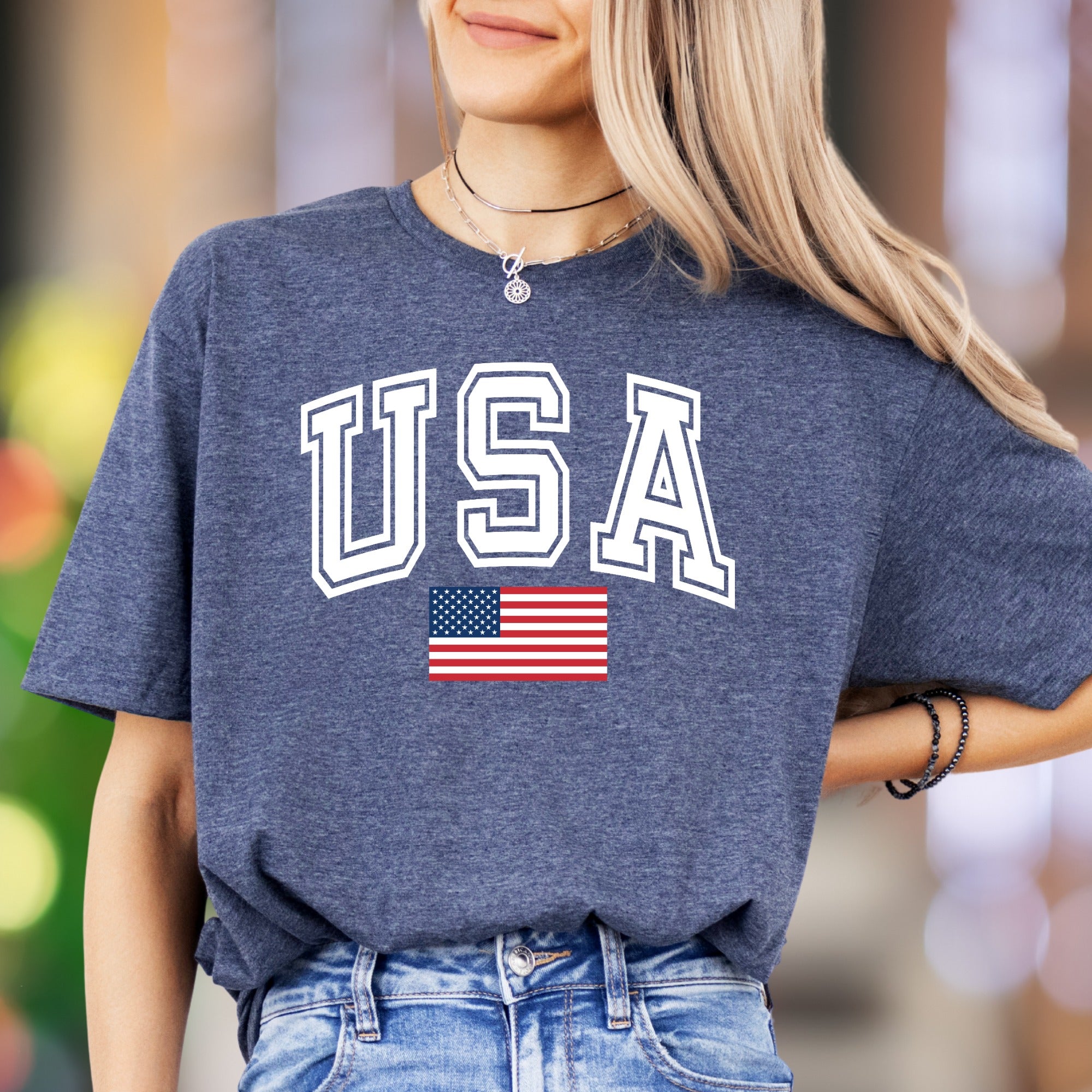 "USA" | Varsity Typography Unisex Adult T-Shirt | Patriotic American Style