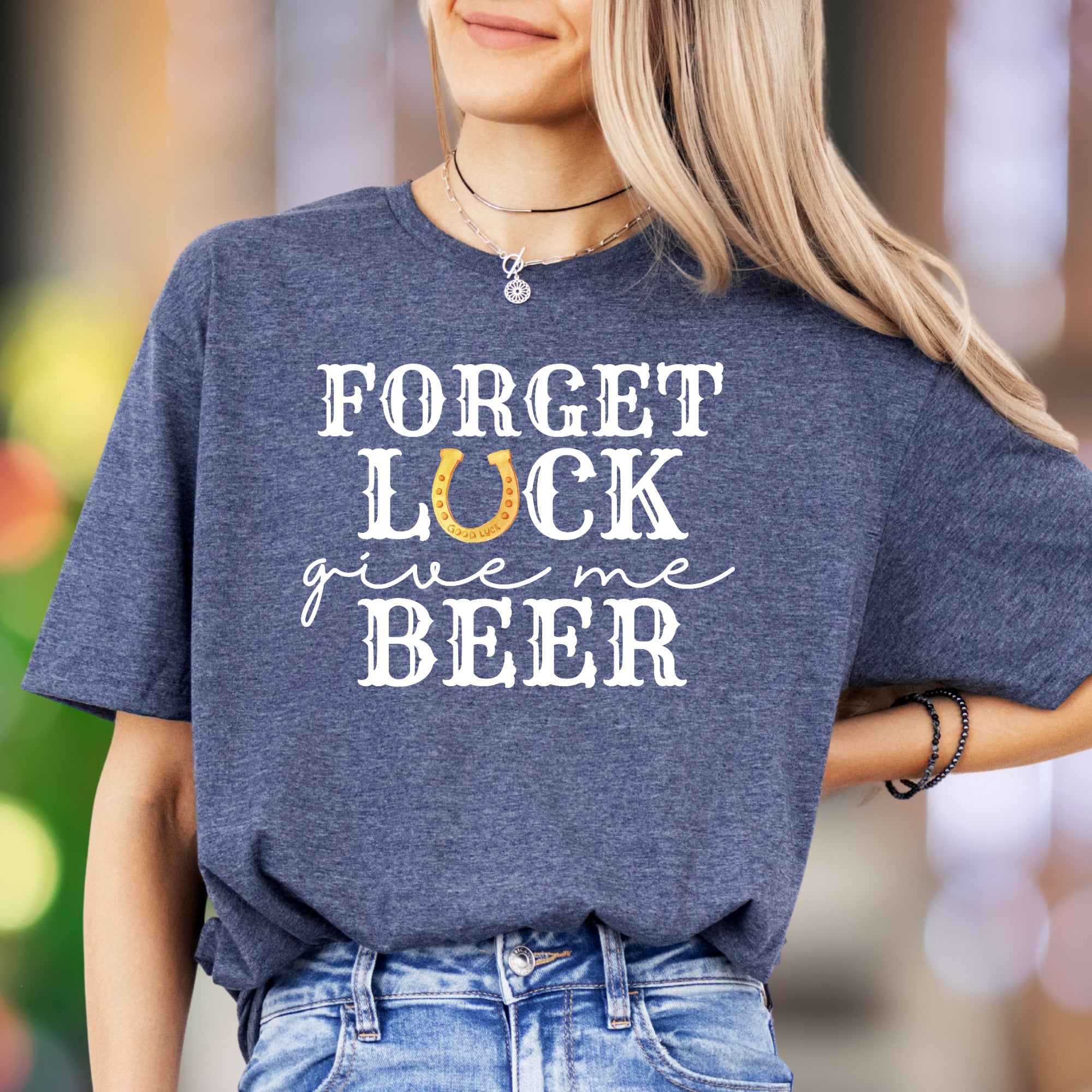 "Forget Luck Give Me Beer" | Funny Retro Unisex Adult T-Shirt | Celebration Lifestyle