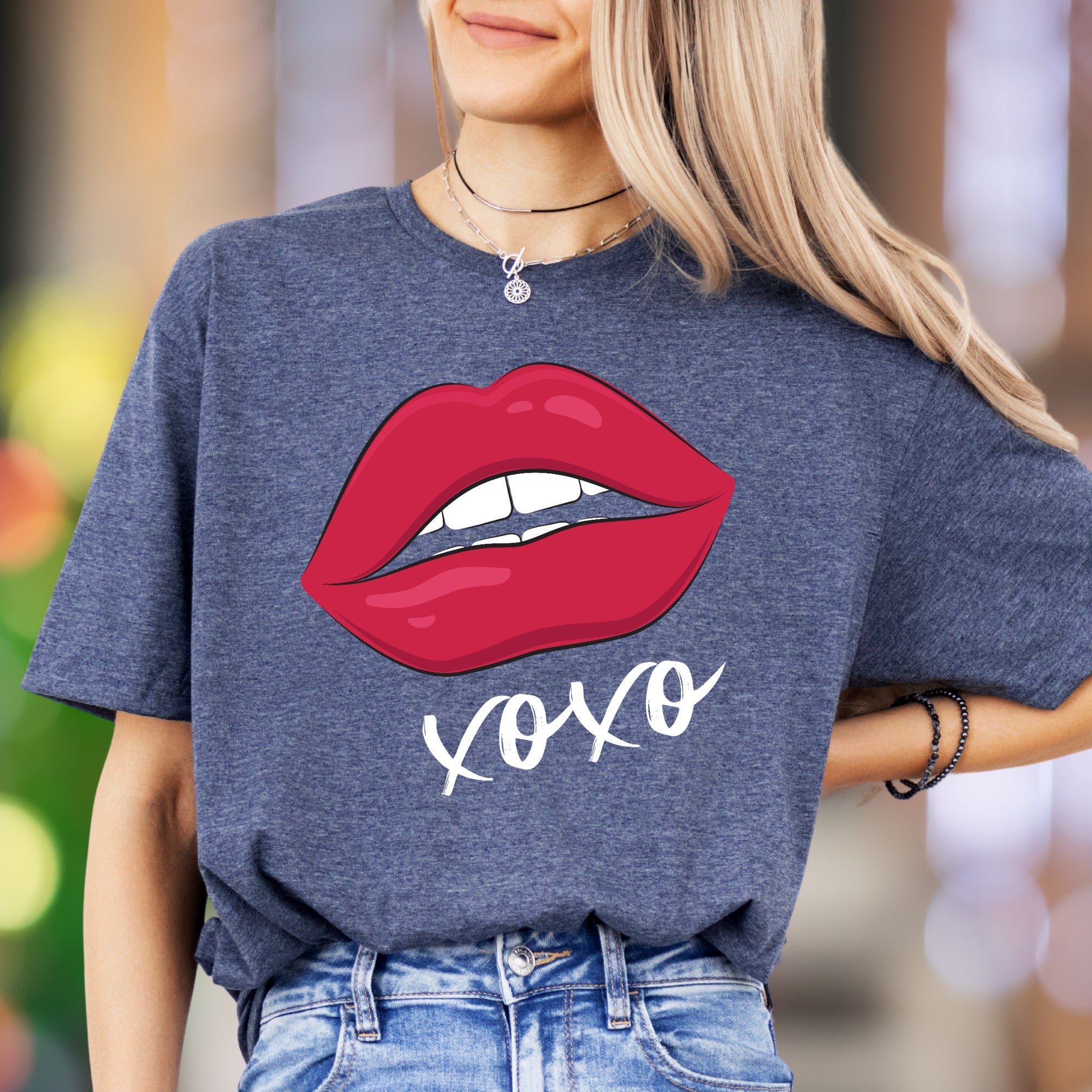 "XOXO" Red Lips Graphic Unisex Adult T-Shirt | Playful Romantic Style