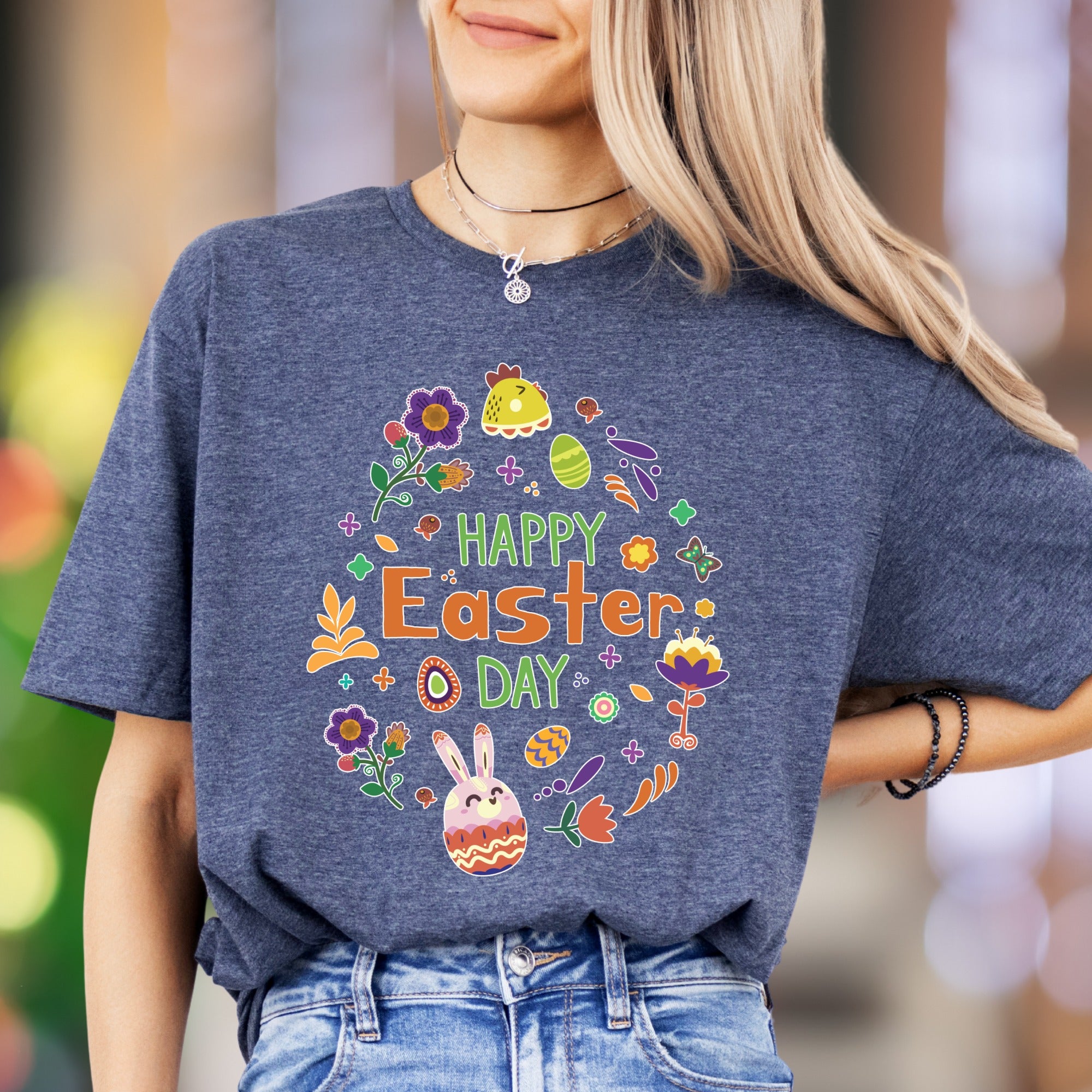"Happy Easter Day" | Festive Floral Unisex Adult T-Shirt | Spring Celebration Apparel