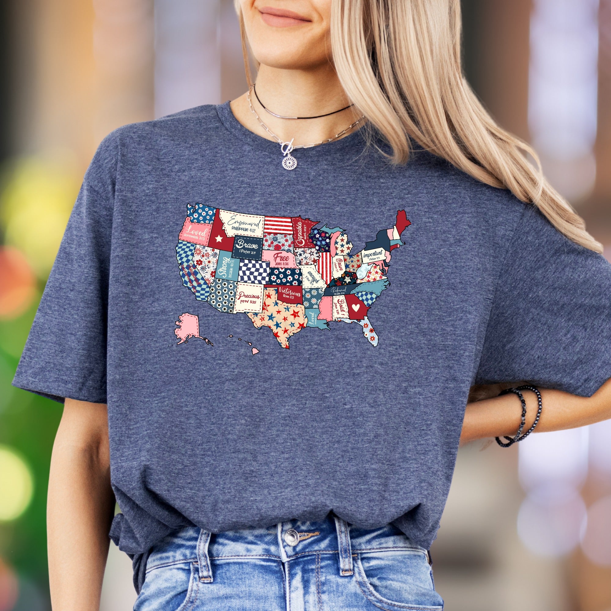 "Loved, Empowered, Capable" | Patriotic Patchwork Unisex Adult T-Shirt | Empowering Lifestyle