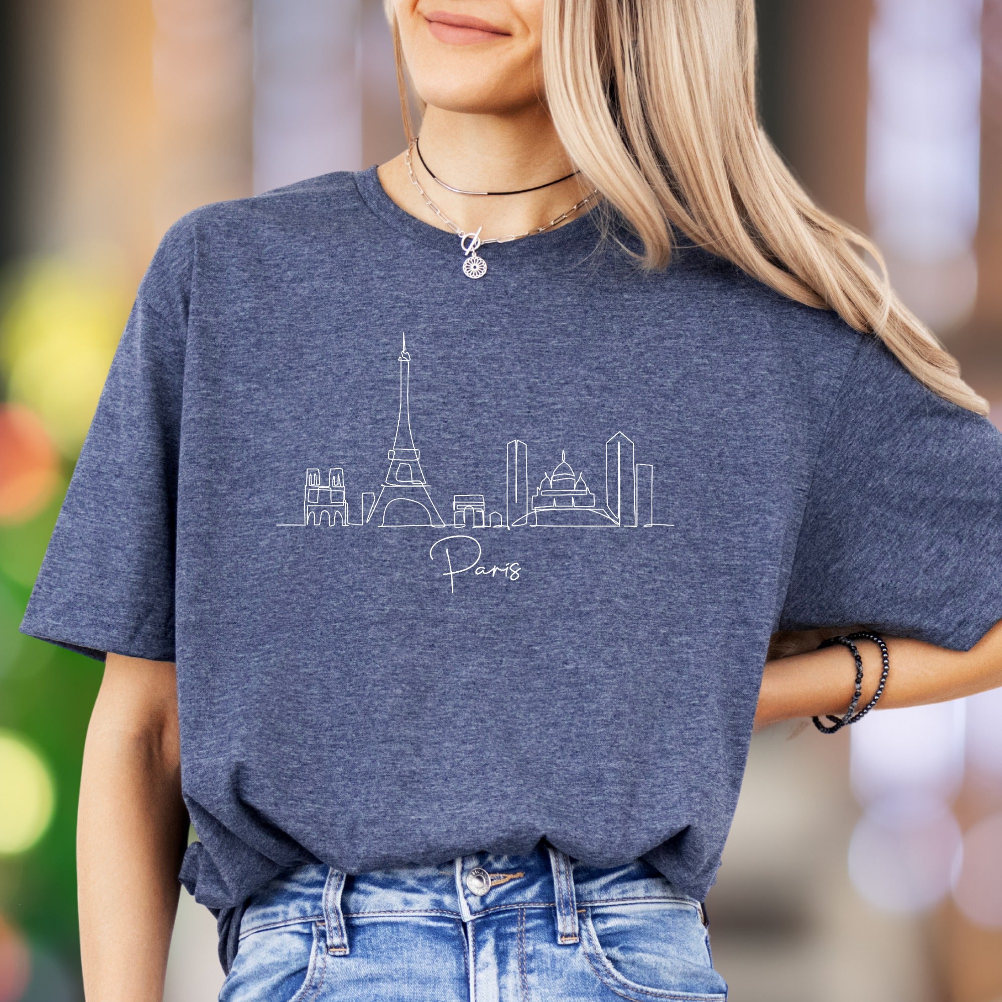 "Paris Skyline" | Minimal Line Art Unisex Adult T-Shirt | Travel Lifestyle Apparel