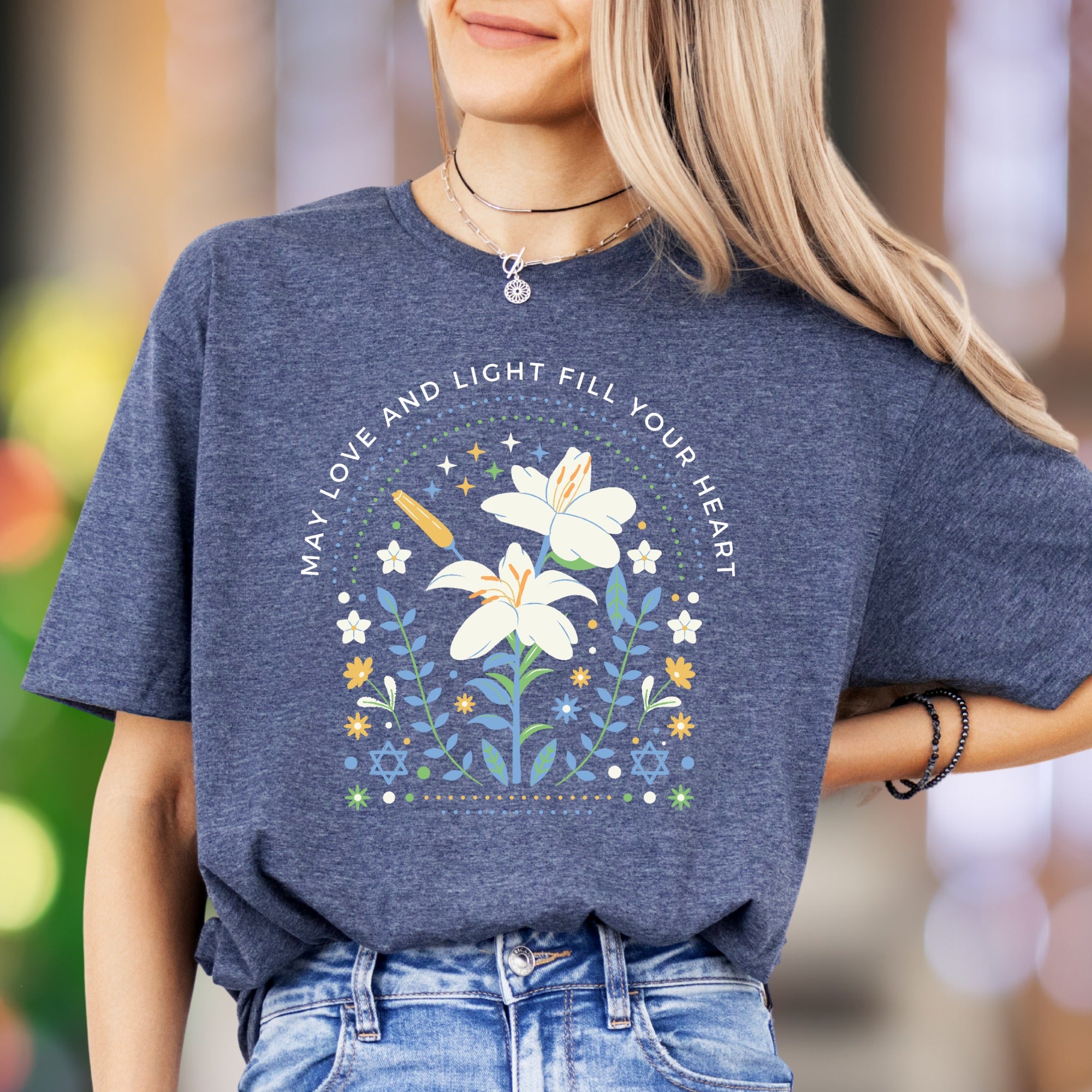 "May Love And Light Fill Your Heart" | Floral Graphic Unisex Adult T-Shirt | Uplifting Lifestyle