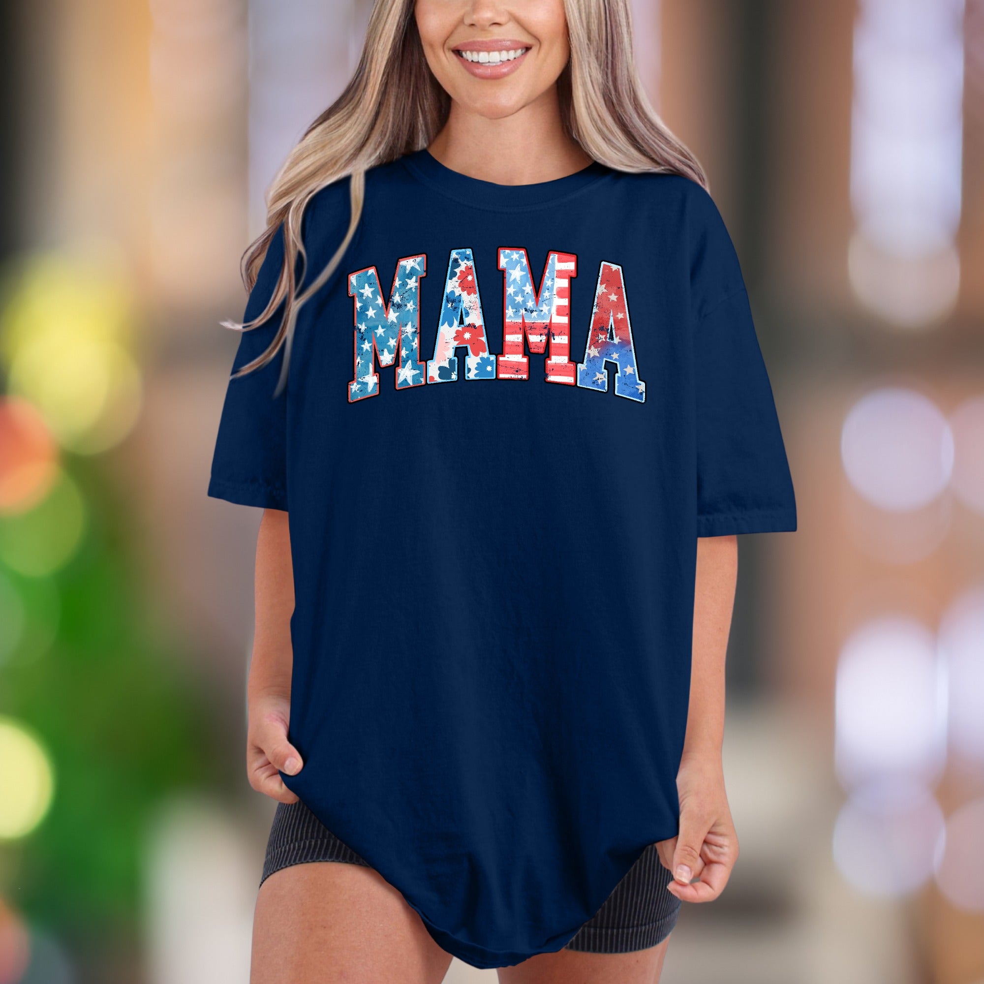 "MAMA" | Comfort Colors Unisex Adult T-Shirt | Patriotic Floral Design