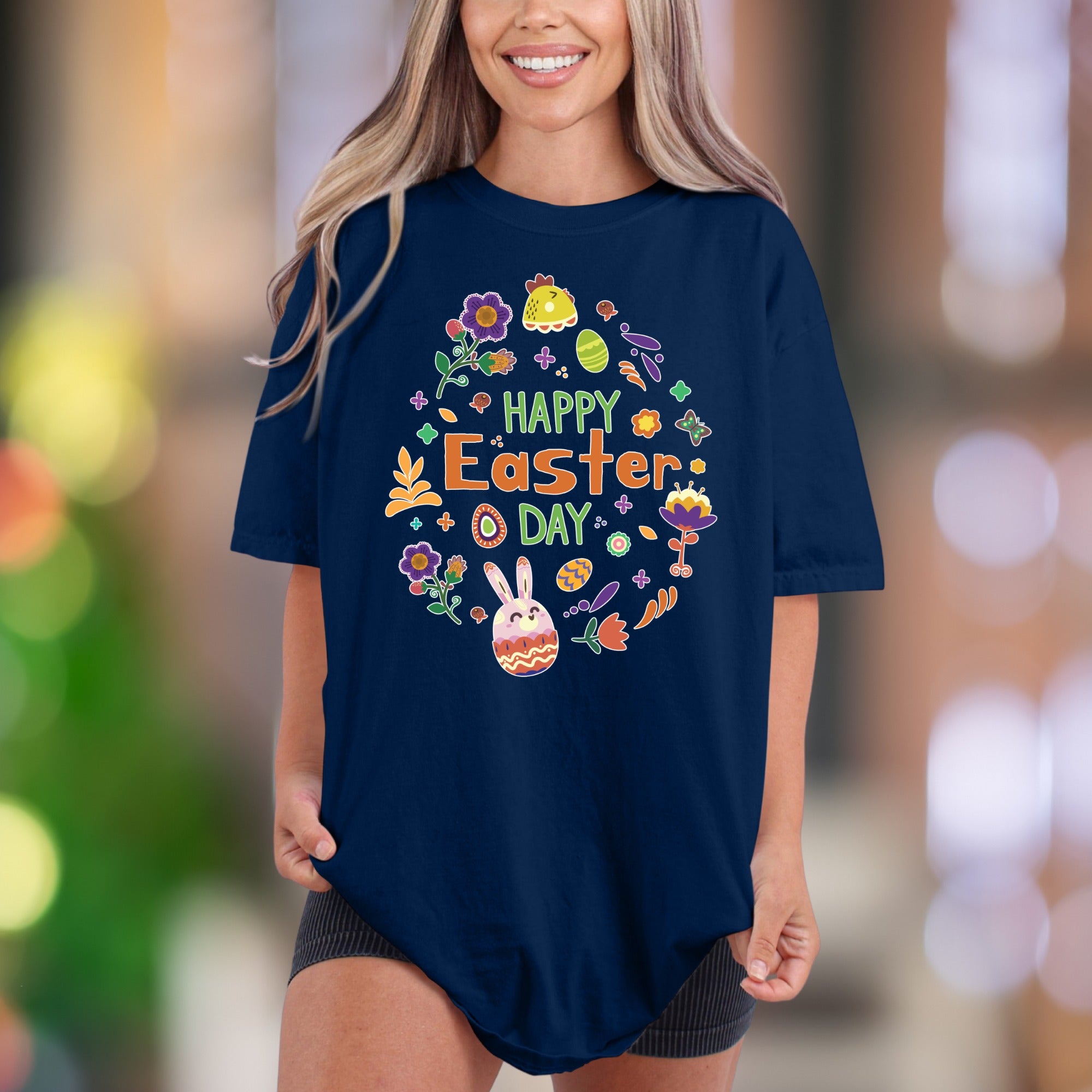 "Happy Easter Day" | Comfort Colors Unisex Adult T-Shirt | Festive Spring Celebration Tee