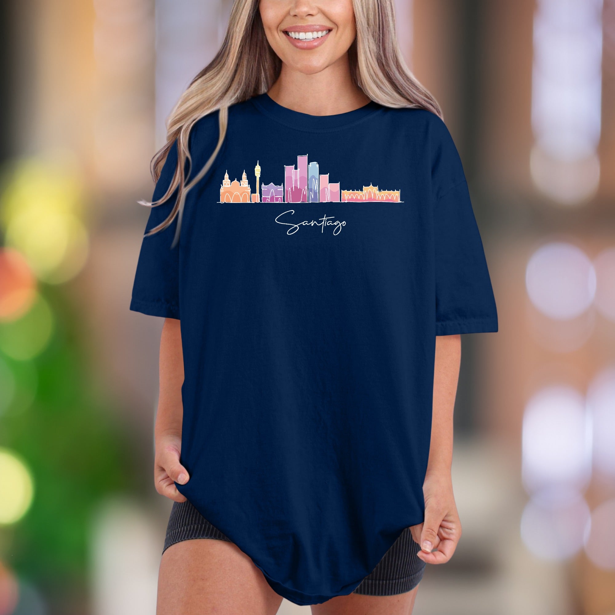 Santiago Skyline Sketch | Comfort Colors Unisex Adult T-Shirt | Minimal Outline Cityscape