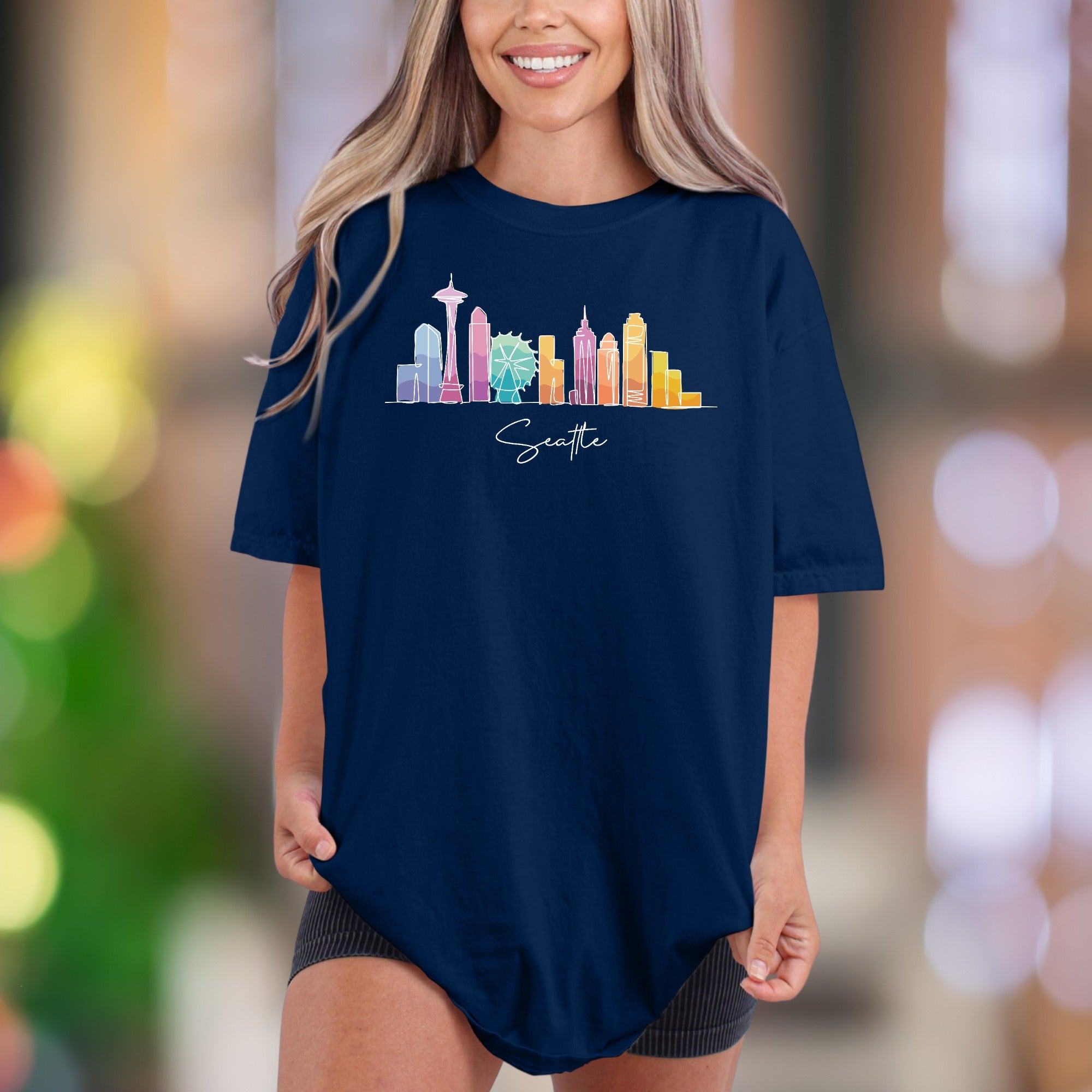 Seattle Skyline Comfort Colors T-Shirt - Cityscape Art, Washington Souvenir Tee