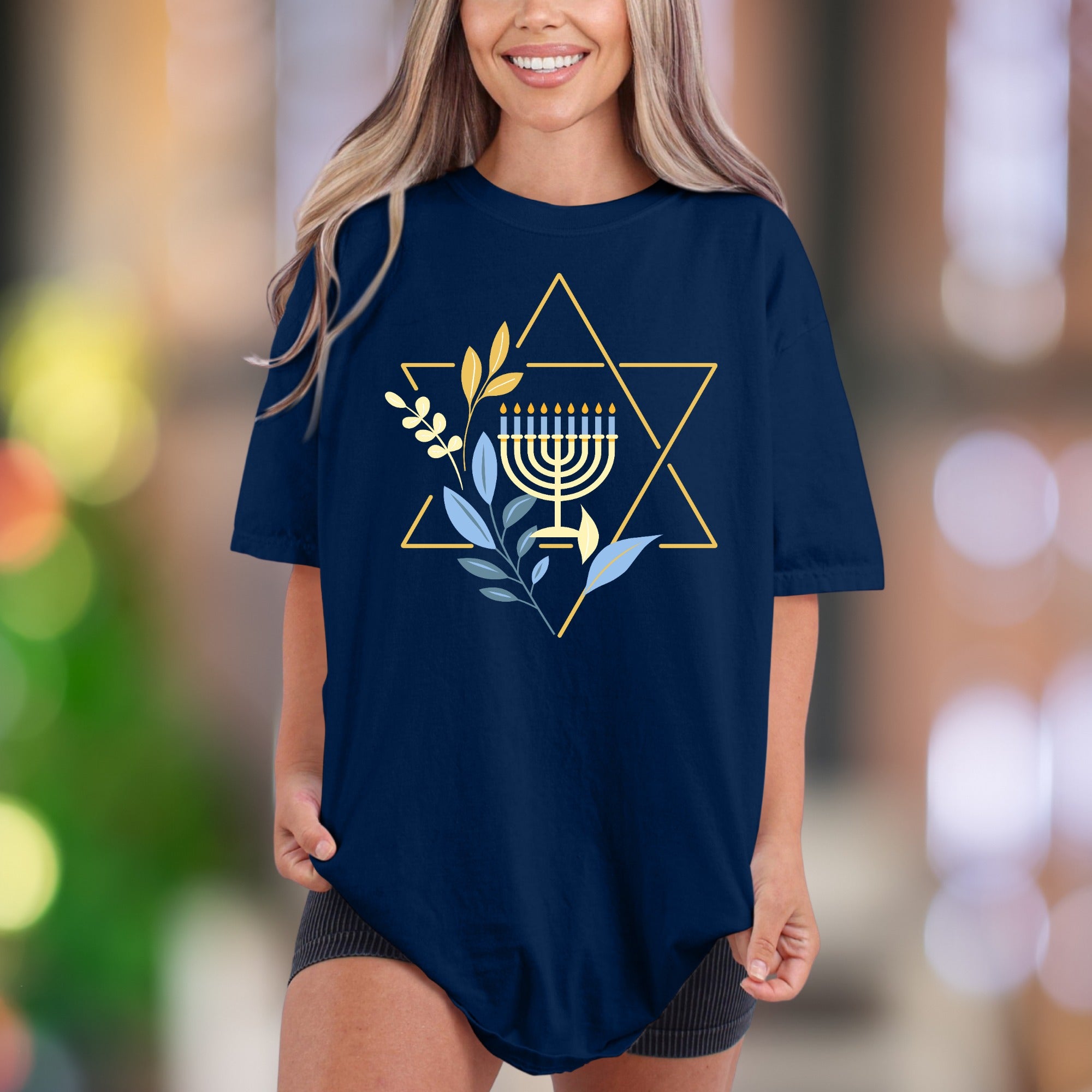 Star & Menorah Botanical Design | Comfort Colors Unisex Adult T-Shirt | Festive Lifestyle
