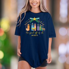 "the greast gift of all MATTHEW 1-21" | Comfort Colors Unisex Adult T-Shirt | Nativity Scene Graphic Tee