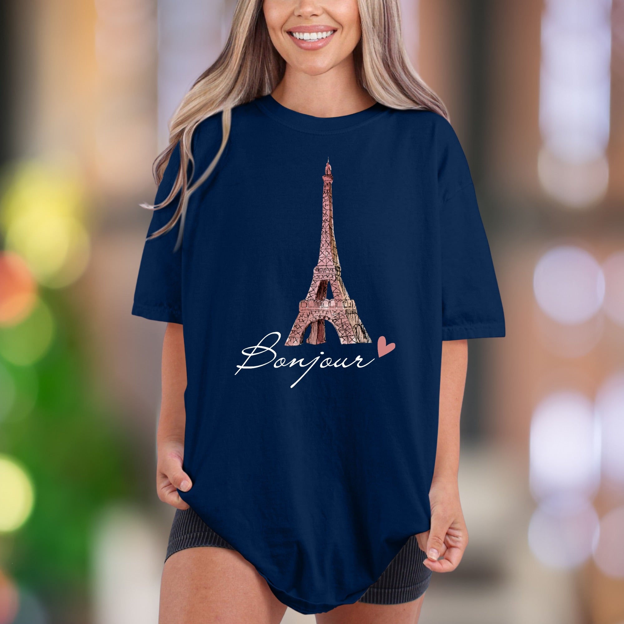 "Bonjour Eiffel Tower" | Comfort Colors Unisex Adult T-Shirt | Parisian Romance Style