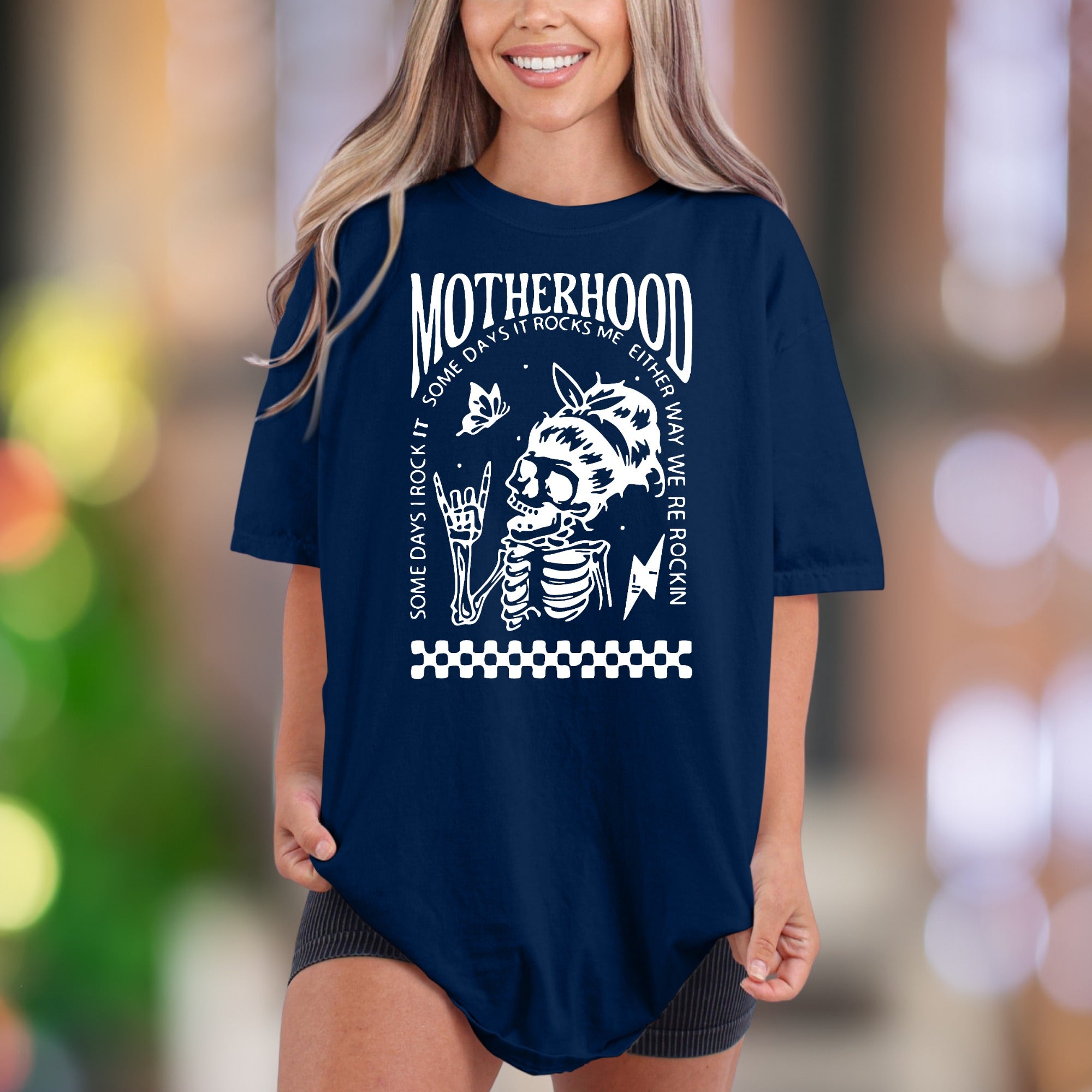 "Motherhood: Some Days I Rock It, Some Days It Rocks Me, Either Way We're Rockin'" | Comfort Colors Unisex Adult T-Shirt | Rocker Mom Lifestyle