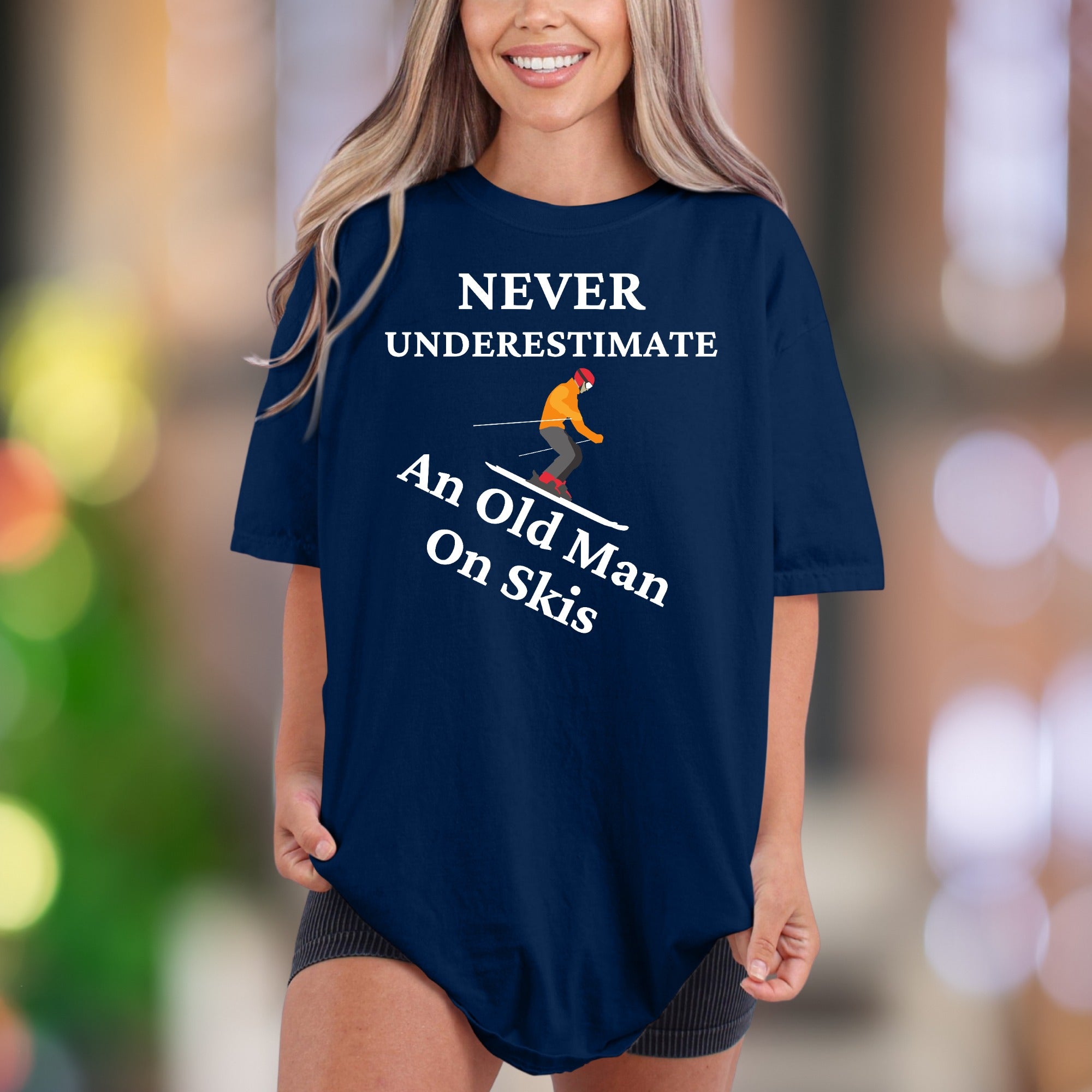 "Never Underestimate An Old Man On Skis" | Comfort Colors Unisex Adult T-Shirt | Funny Skiing Lifestyle