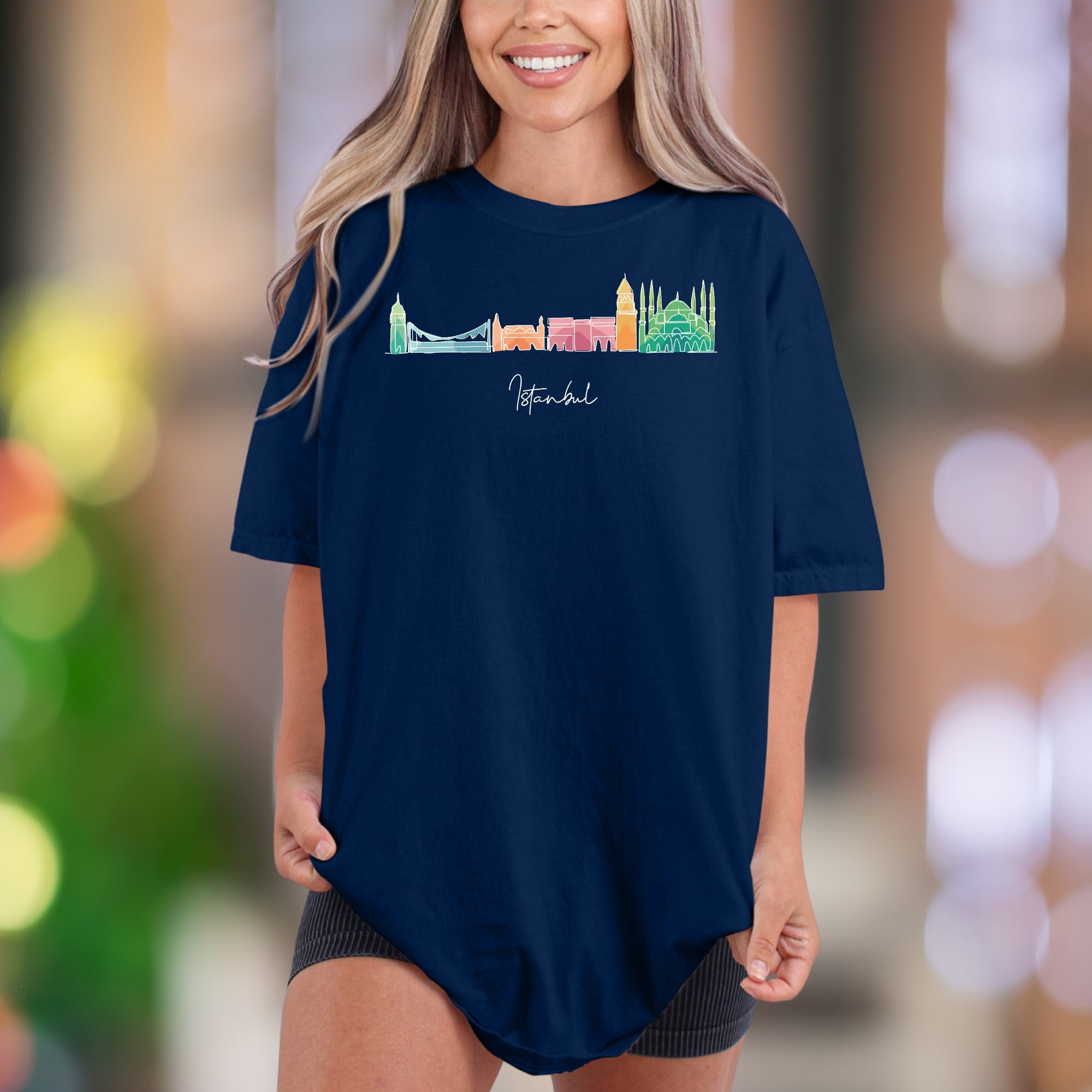"Istanbul" | Comfort Colors Unisex Adult T-Shirt | Colorful Cityscape Sketch
