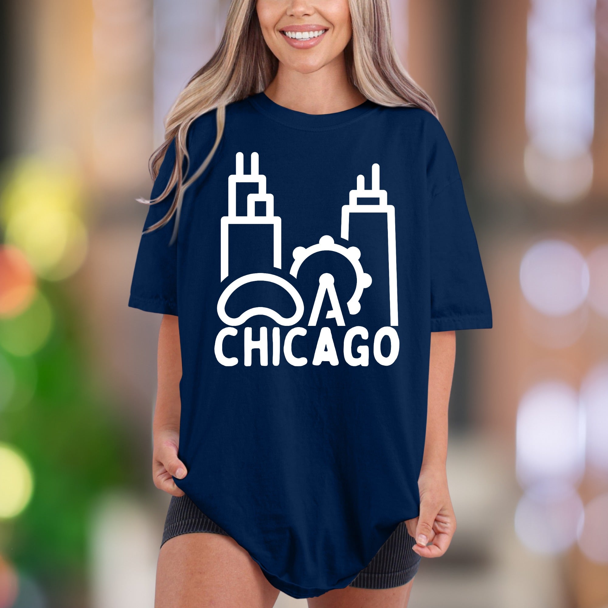 “CHICAGO” Skyline | Comfort Colors Unisex Adult T-Shirt | Minimalist City Pride