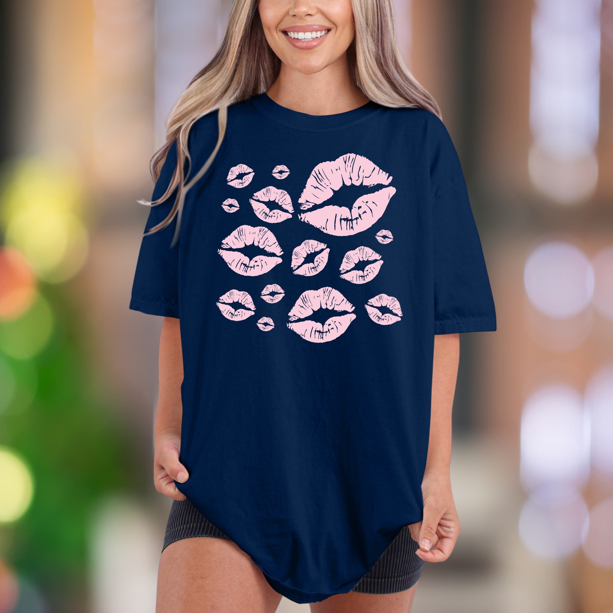 Pink Lips Kiss Marks Pattern | Comfort Colors Unisex Adult T-Shirt | Playful Feminine Style
