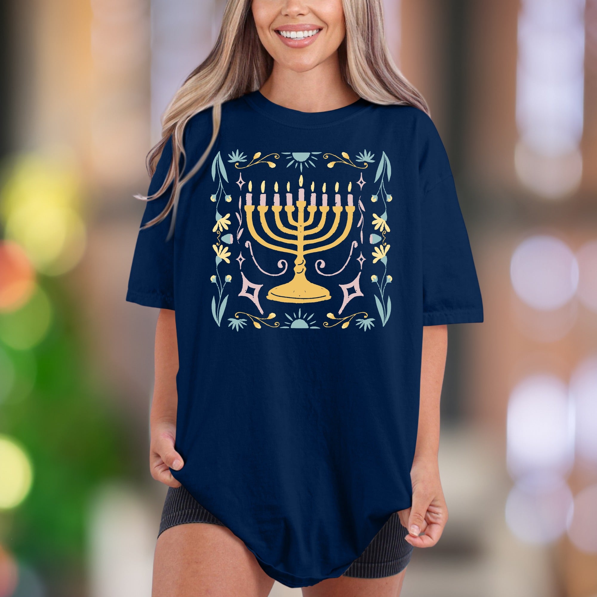Floral Menorah | Comfort Colors Unisex Adult T-Shirt | Festive Holiday Style