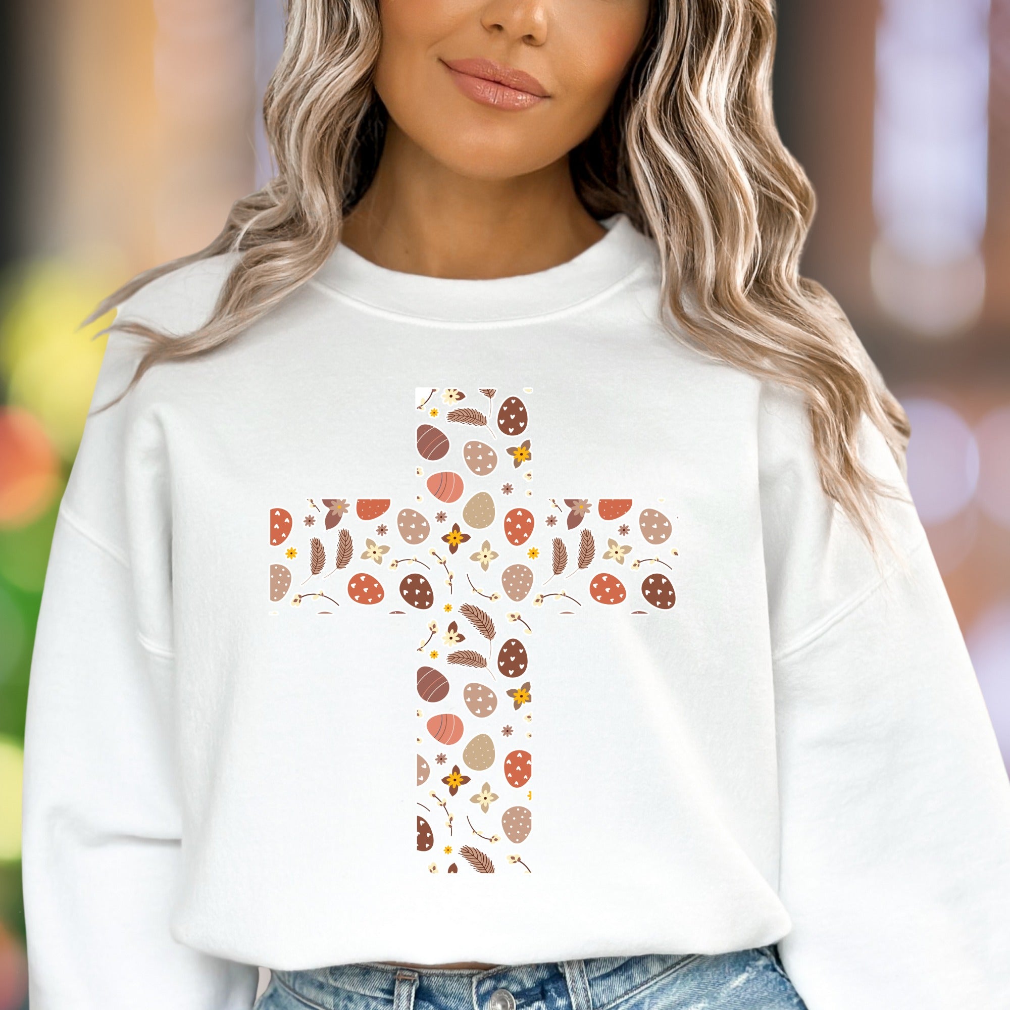"Easter Cross" | Festive Pattern Unisex Adult Sweatshirt | Celebrate Spring