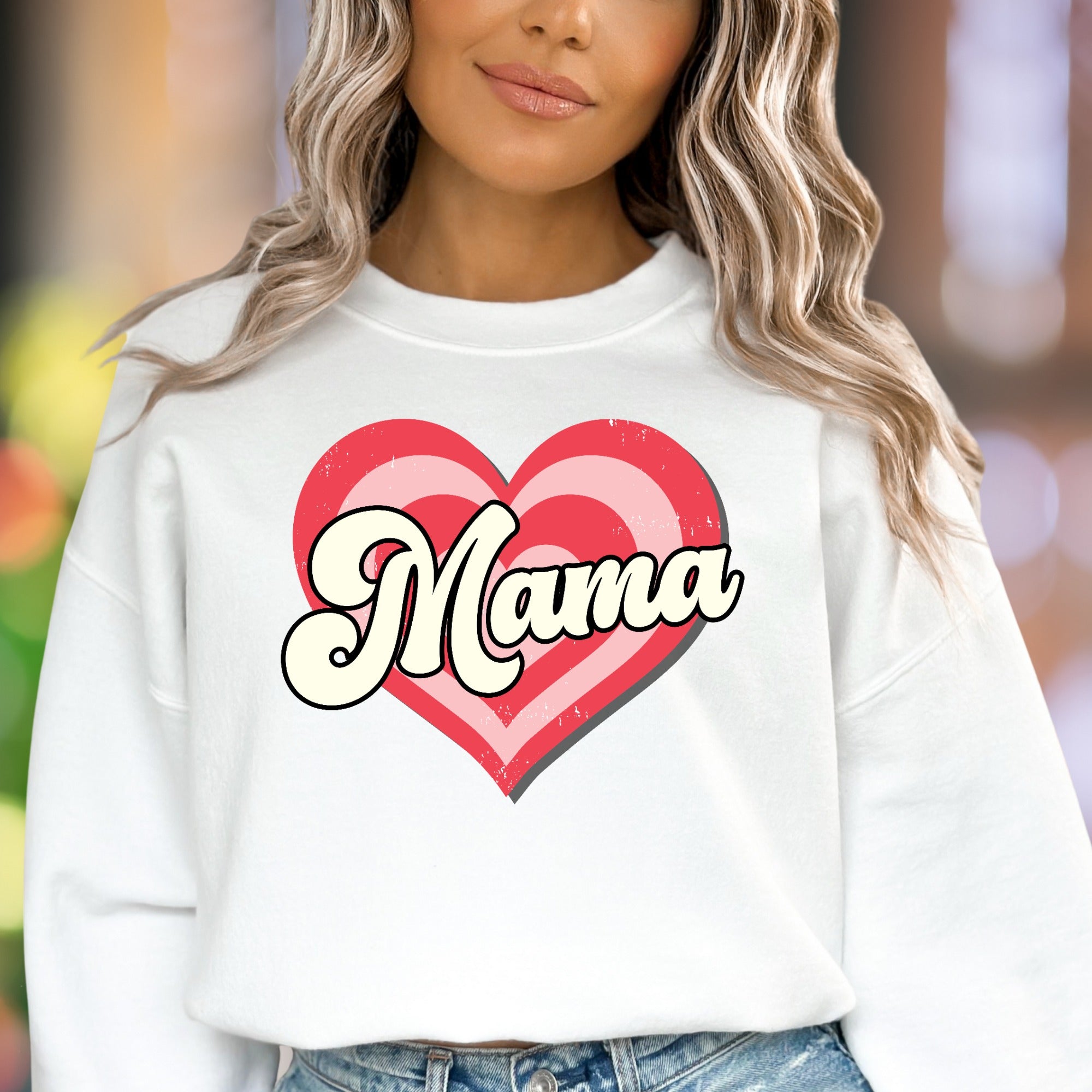 "Mama" | Retro Heart Graphic Unisex Adult Sweatshirt | Motherhood Lifestyle