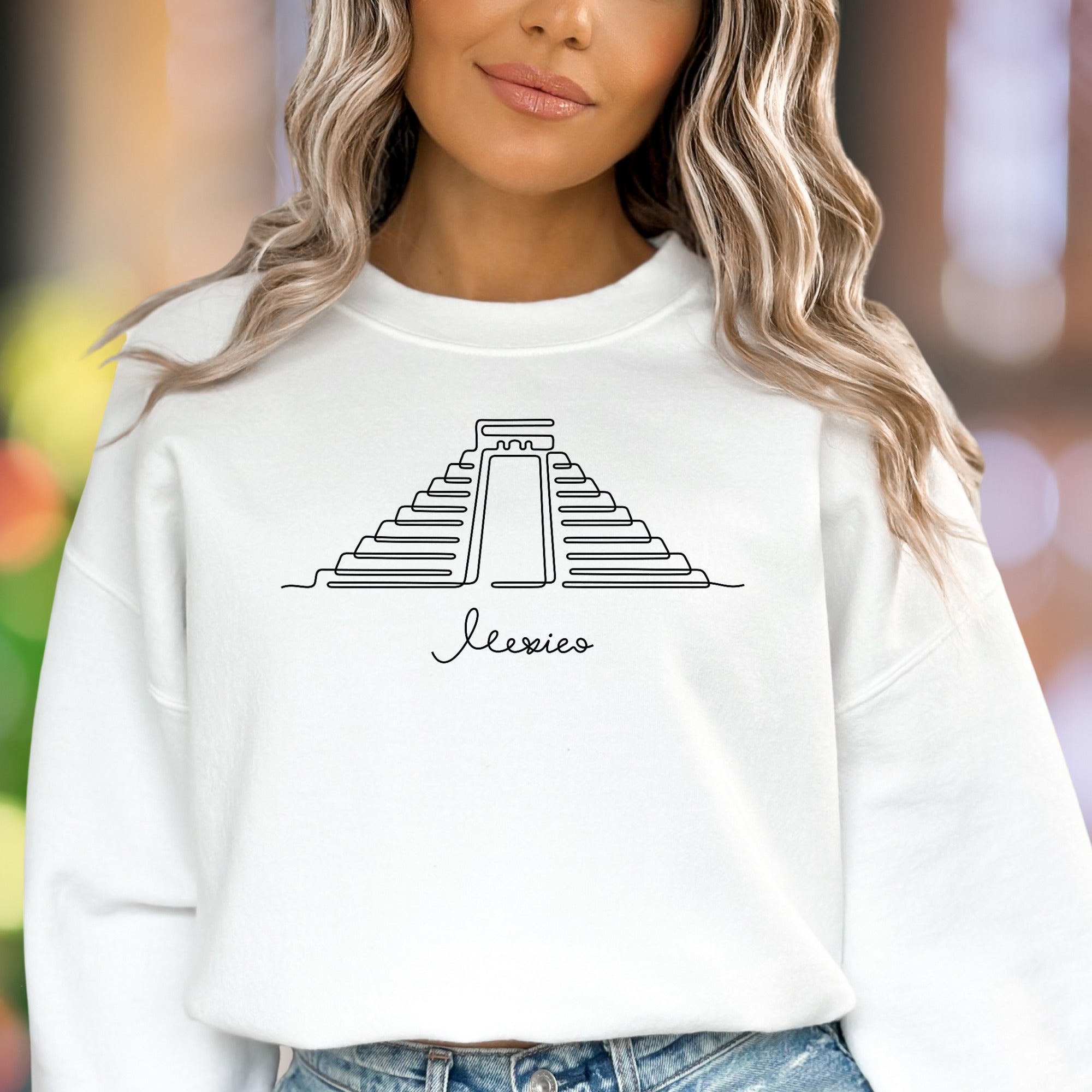 "Mexico" Pyramid Line Art Unisex Adult Sweatshirt | Cultural Lifestyle