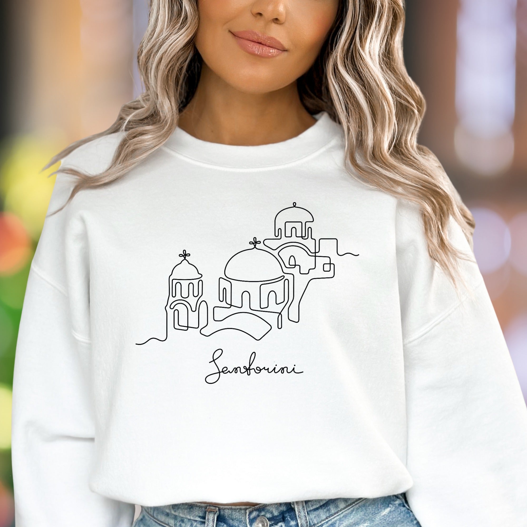 "Santorini" | Minimal Line Art Unisex Adult Sweatshirt | Travel Lifestyle