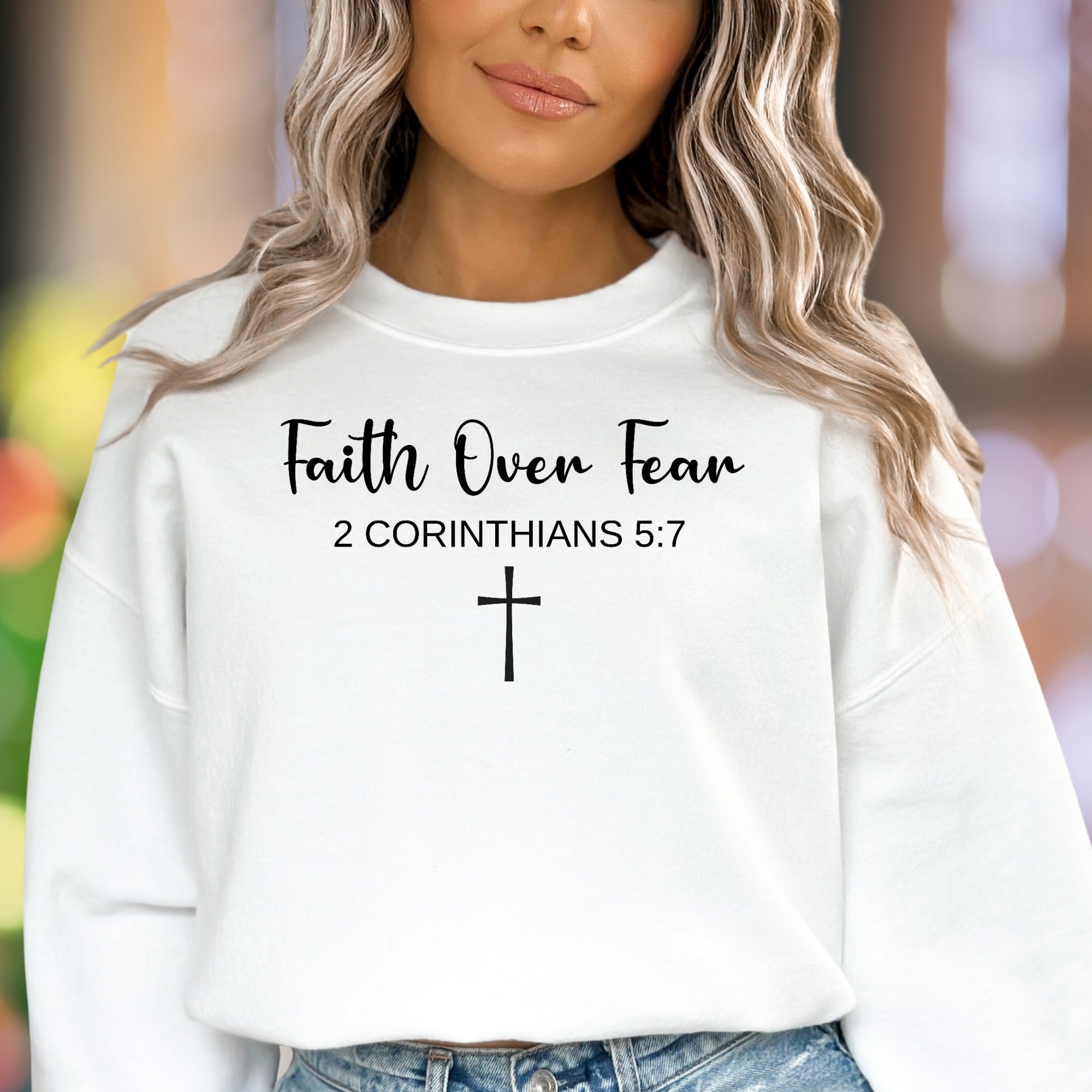 "Faith Over Fear" | Script Typography Unisex Adult Sweatshirt | Inspirational Lifestyle