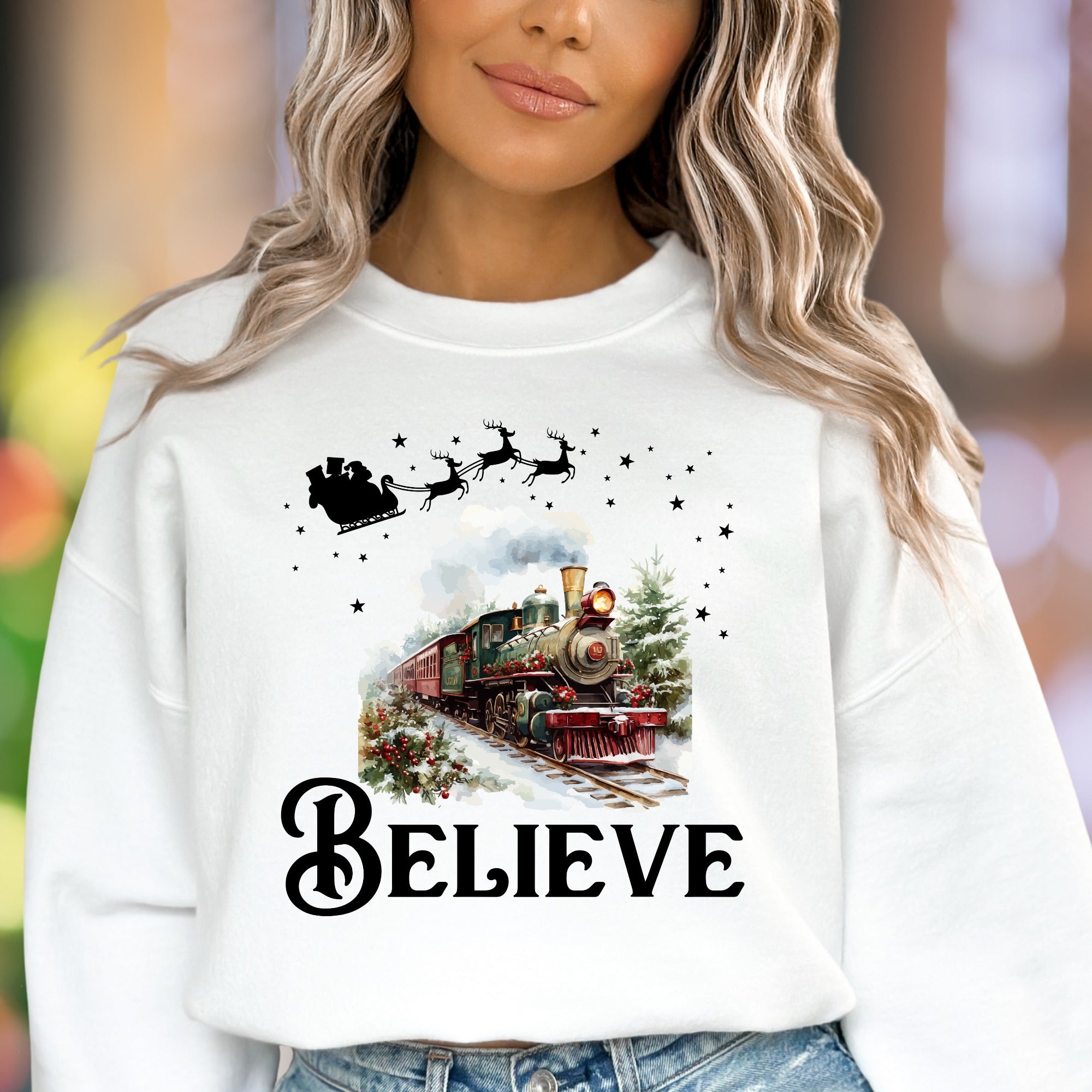 "Believe" | Festive Vintage Train Unisex Adult Sweatshirt | Holiday Lifestyle