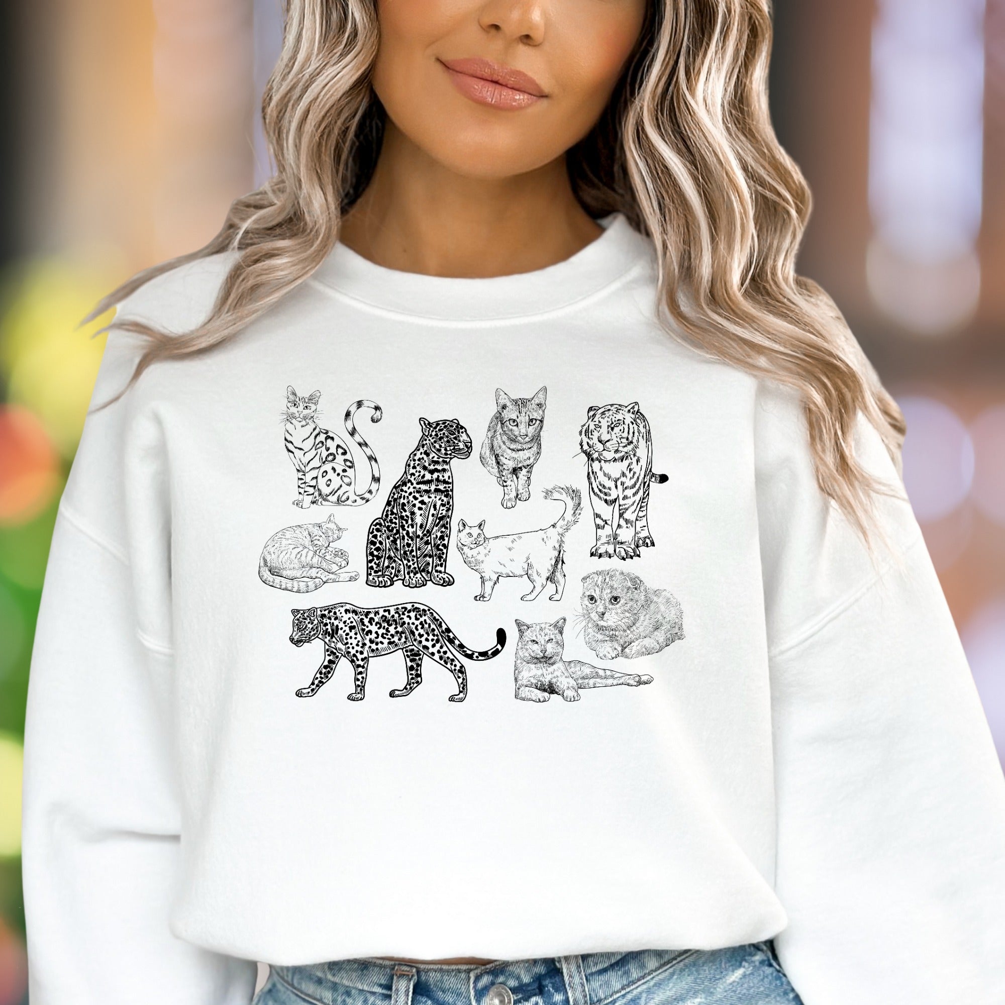 Safari Cats Sweatshirt | Wild Cat Lover Crewneck | Leopard Tiger Kitten Design