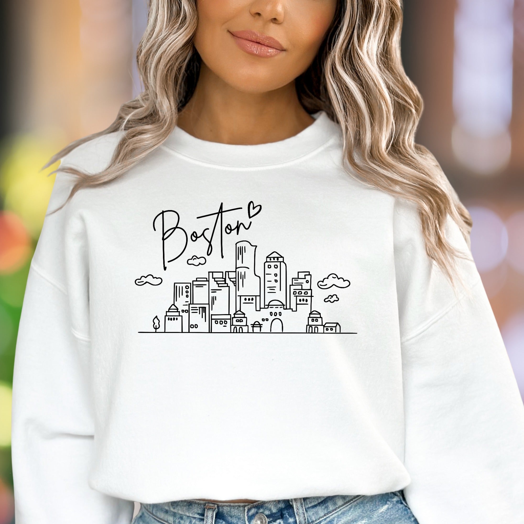 "Boston" | Minimal Cityscape Unisex Adult Sweatshirt | Travel & City Lover