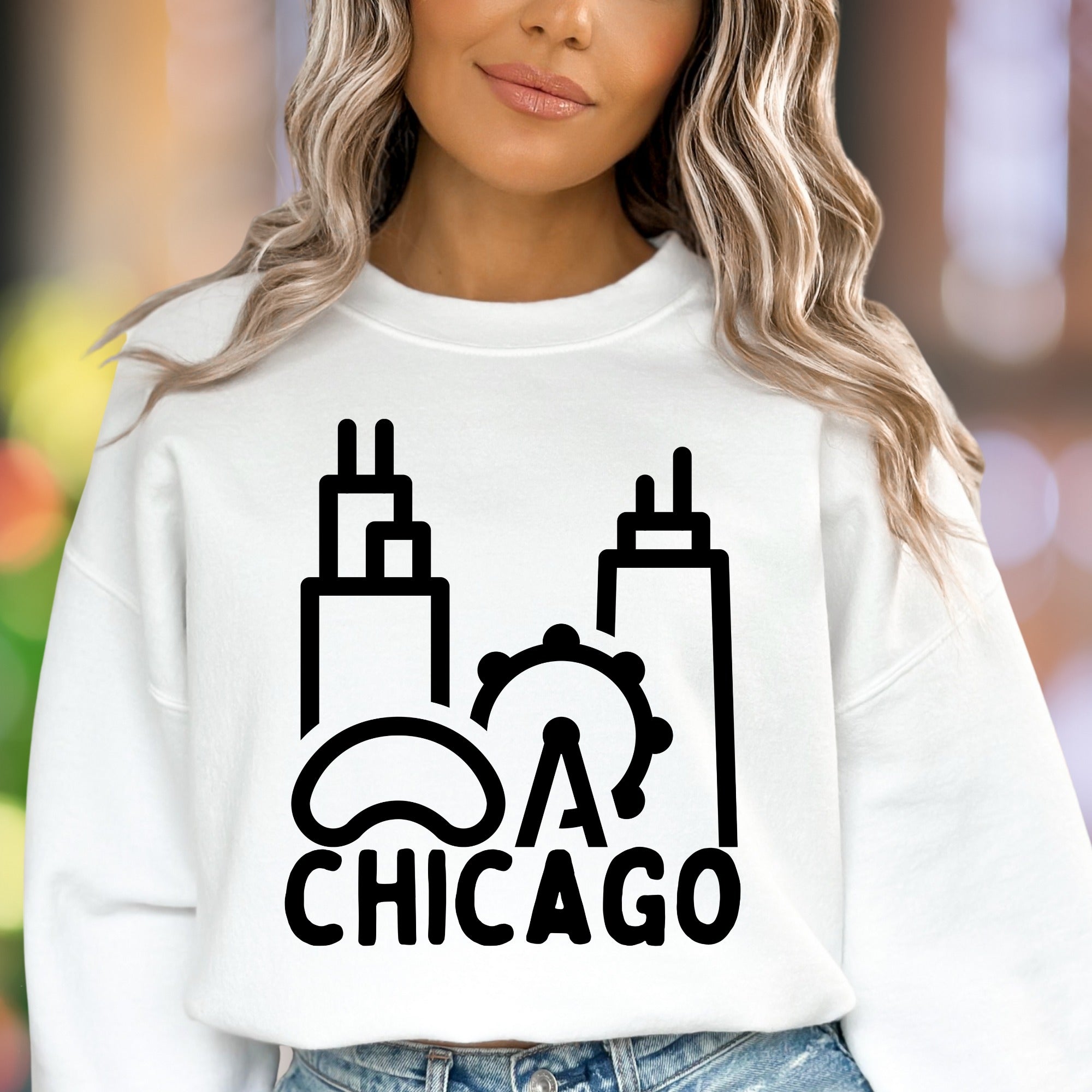 "Chicago Skyline" | Line Art Unisex Adult Sweatshirt | City Lover Apparel