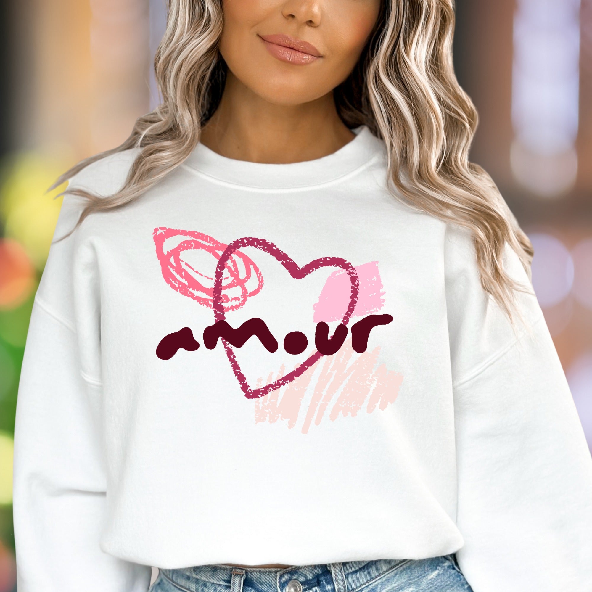 "Amour" | Artistic Sketch Heart Unisex Adult Sweatshirt | Romantic Lifestyle