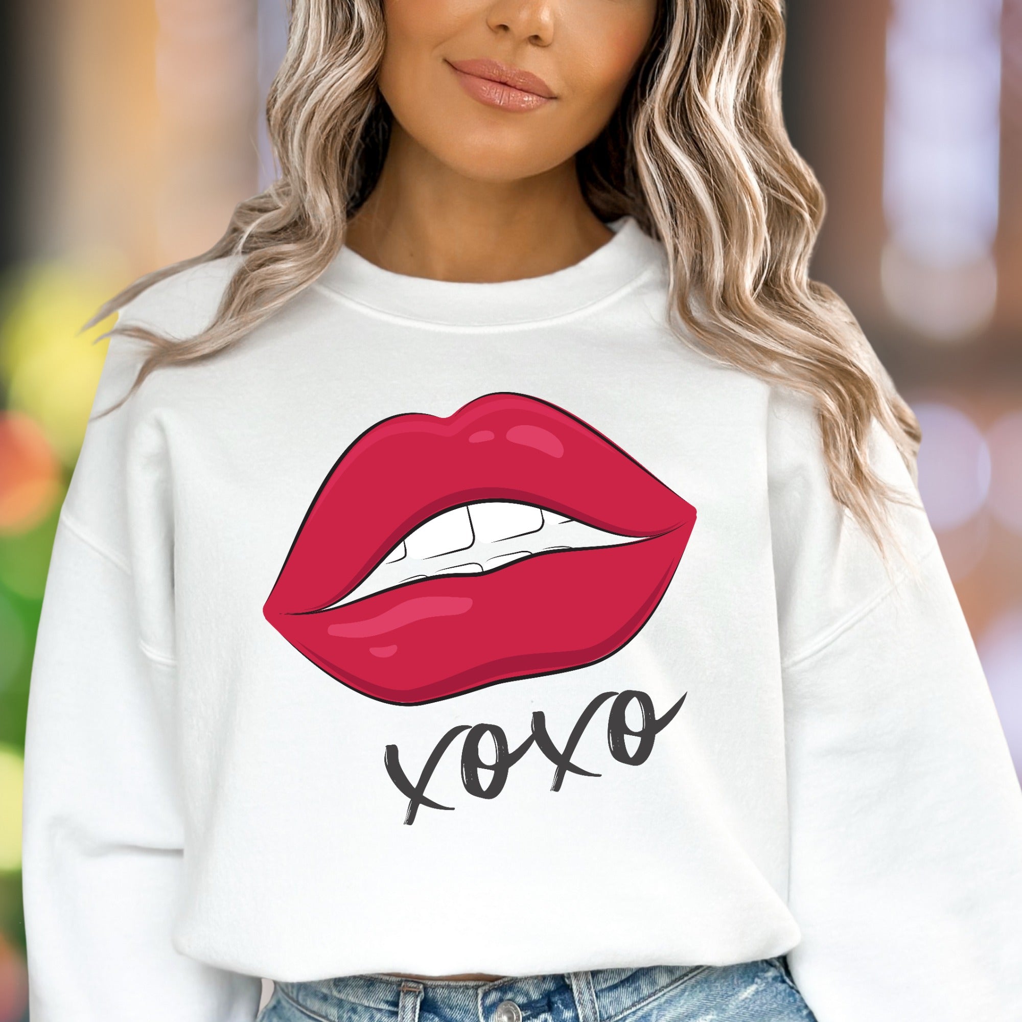 "xoxo" Red Lips Graphic Unisex Adult Sweatshirt | Flirty Modern Style