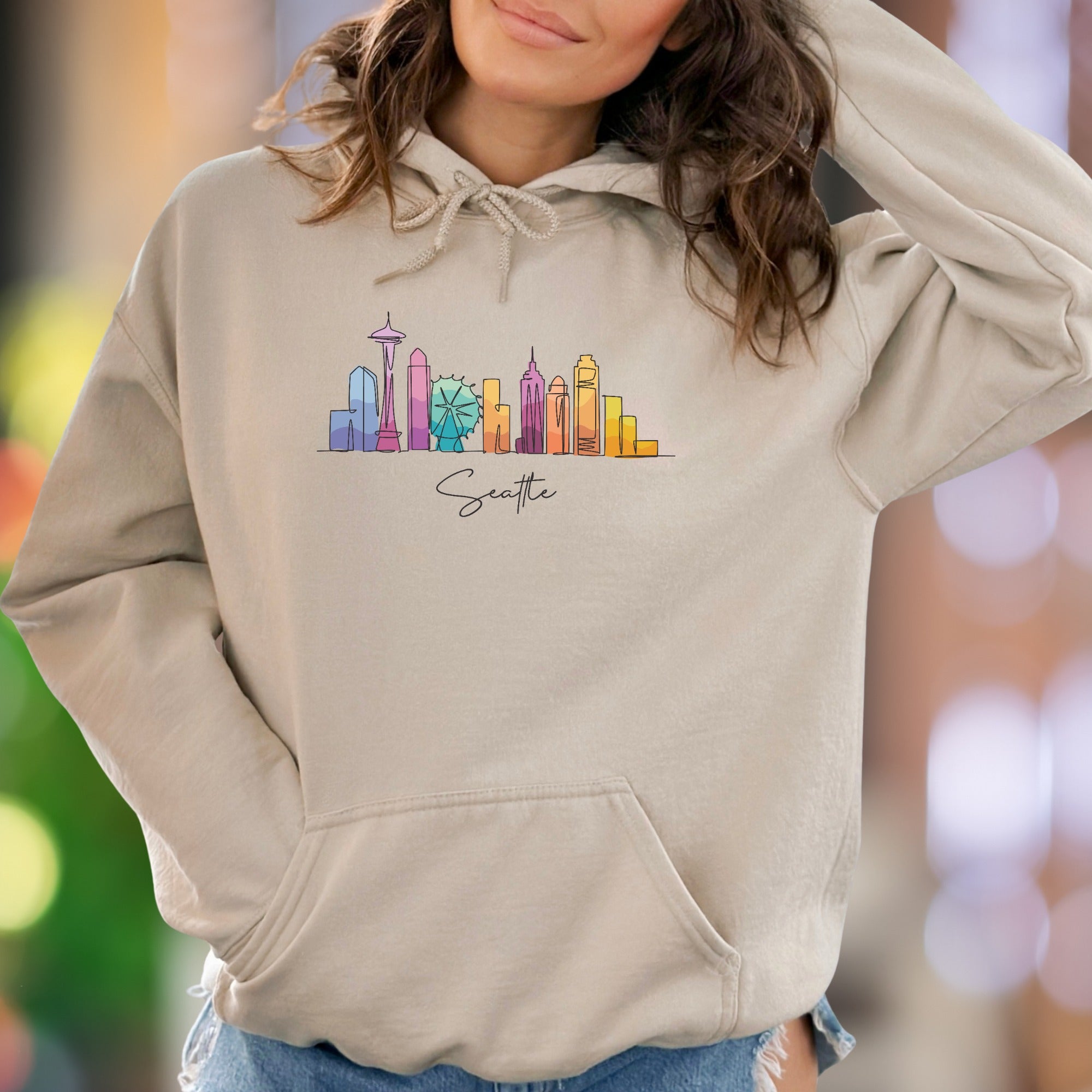 "Seattle" | Watercolor Skyline Streetwear Unisex Adult Hoodie | City Lover Apparel