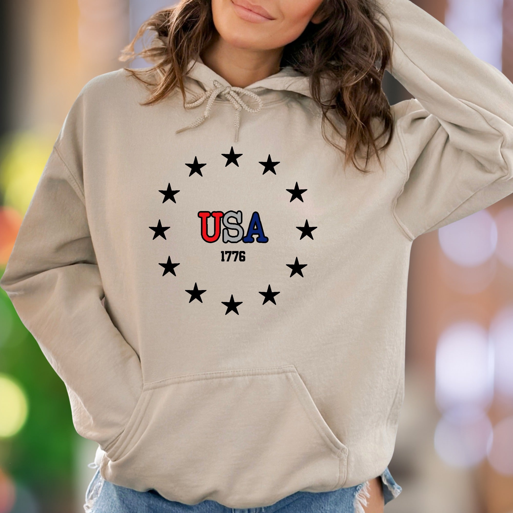 "USA 1776" | Patriotic Stars Unisex Adult Hoodie | American Heritage Apparel