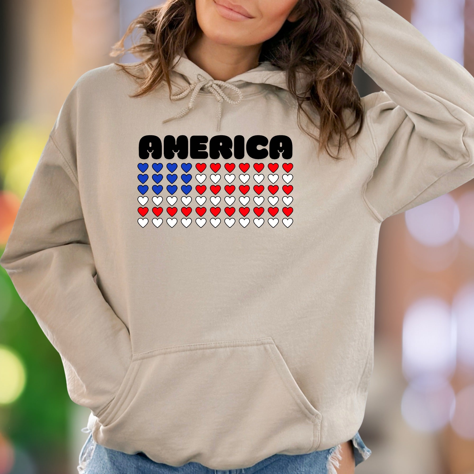 "AMERICA" | Patriotic Heart Flag Unisex Adult Hoodie | National Pride Apparel